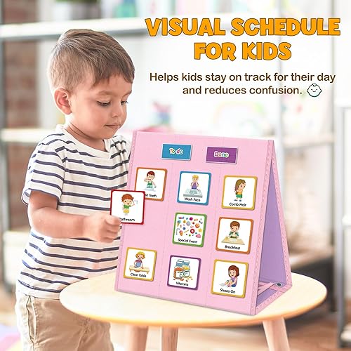 Miniatura 35 de Godery Gran horario visual para niños, tabla de recompensa de tareas domésticas, tabla de rutina para niños pequeños, planificador semanal de doble
