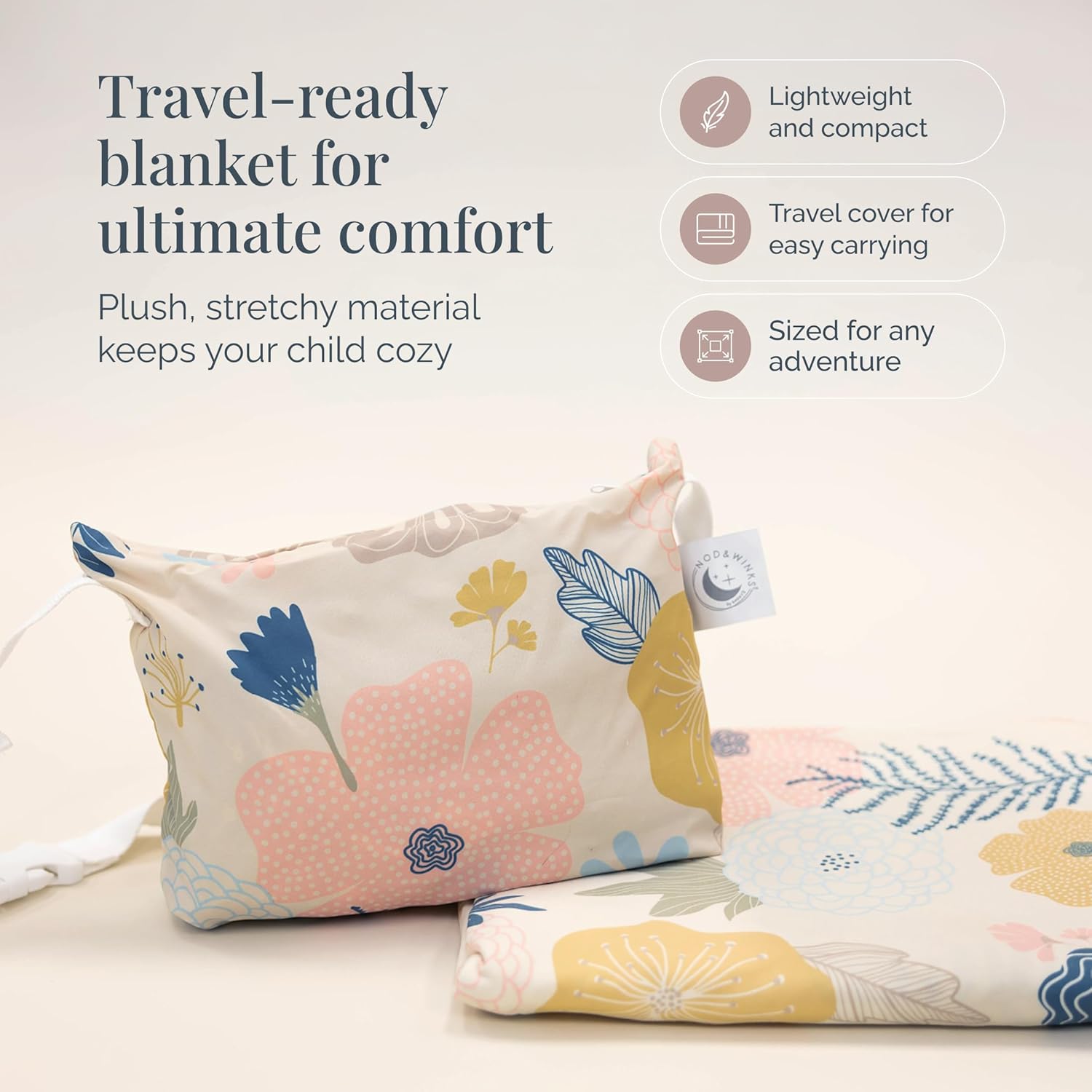 Beddy's Kids Travel Blanket for Airplane or Car, Packable with Portable Carrying Case Bag, Super Soft & Cozy Dual-Sided Lightweight Blanket, Perfect for Travelers, Road Trips and Camping
