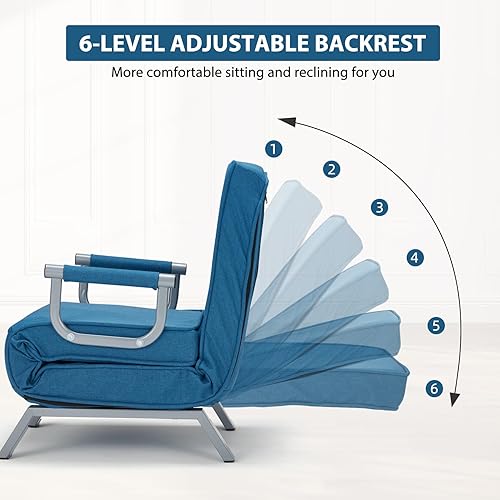 Miniatura 5 de Haddockway Sofá cama para una sola persona sillón convertible con cojín y respaldo ajustable de 5 posiciones cama perezosa tapizada reclinable para