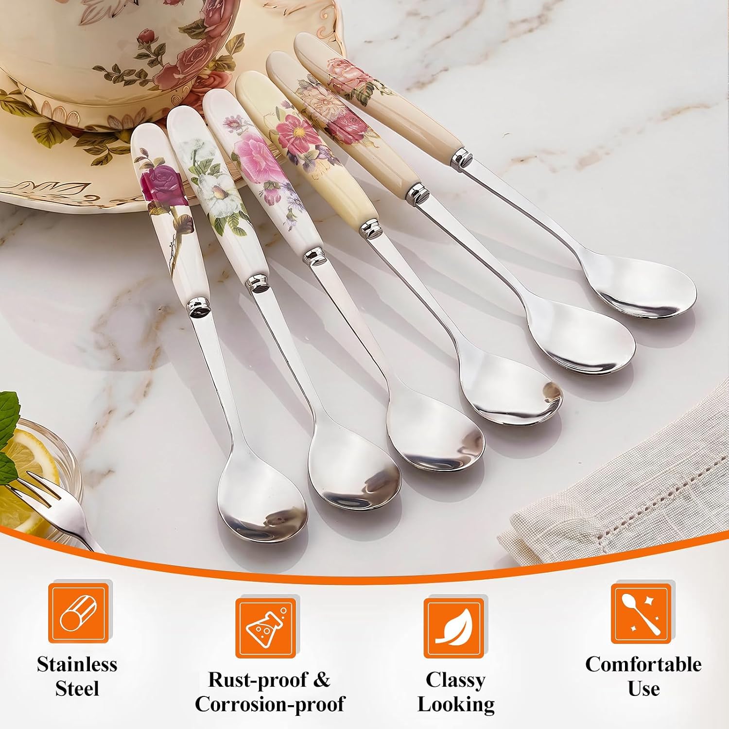 YOLIFE 6 Pcs Teaspoons, 6 Inch Multicolored Tea Spoons