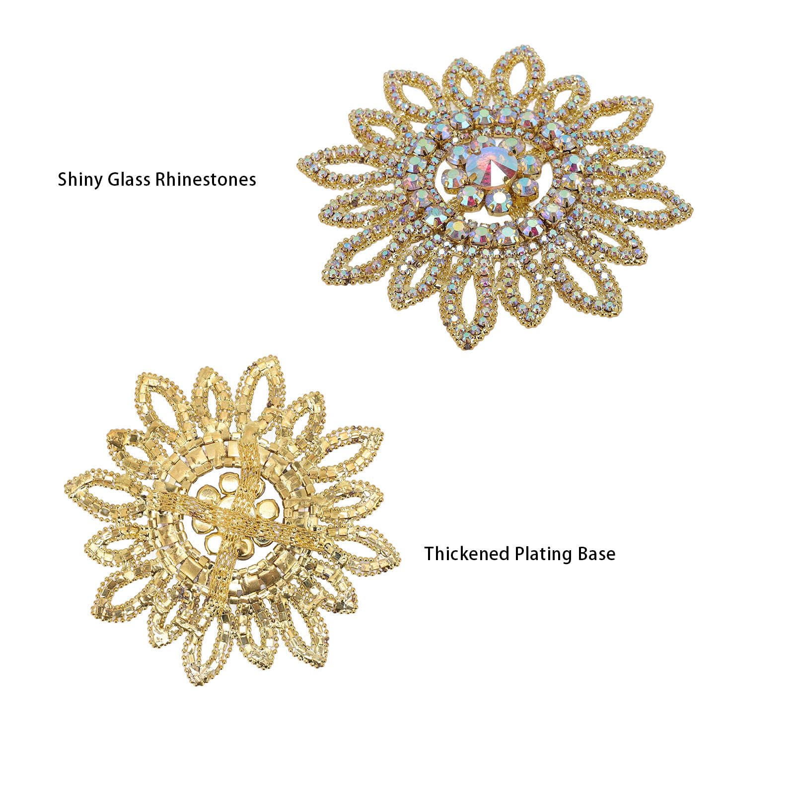 Crystal Glass Rhinestone Sunflower Embellishment Shiny Round Flower Decor for Clothing Bags Shoes Jewelry DIY Craft Accessories 4.3 Inch Diameter — view 6