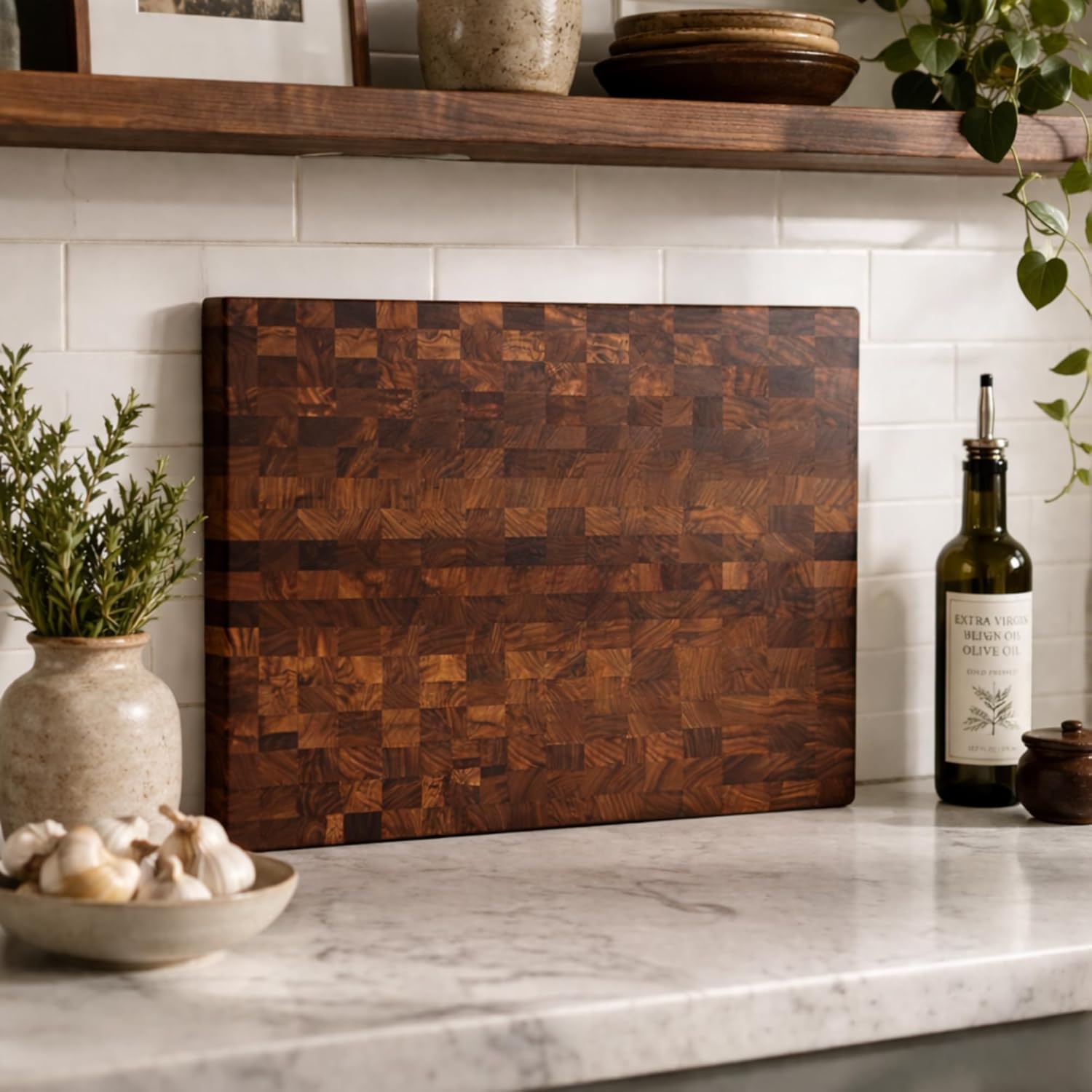 Handcrafted End Grain Walnut Chopping Block, Reversible Butcher Block Cutting Board, Made in USA, Heavy Duty Wooden Chopping Board for Meat, Butcher, Kitchen (22x13 inch)