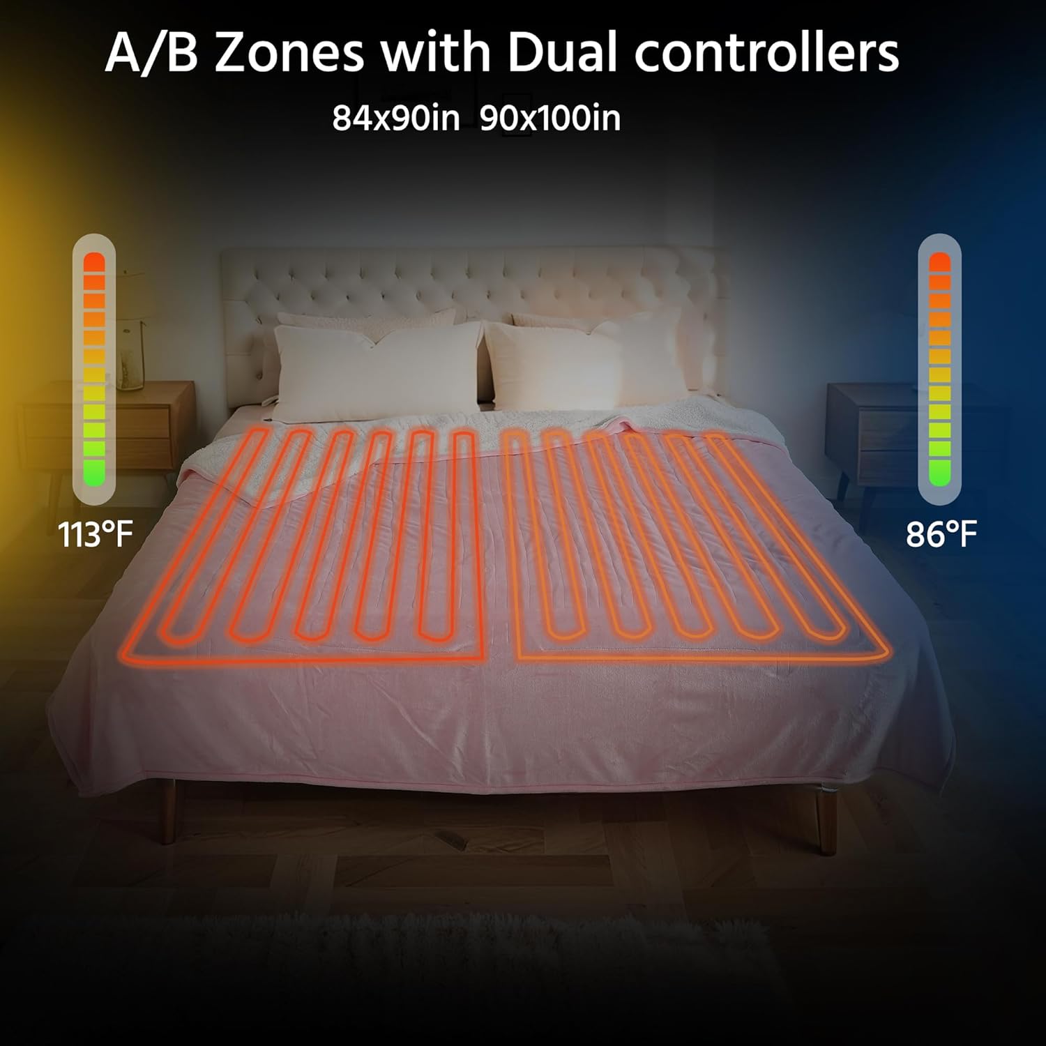 yustal electric heated blanket queen size 84x90 inch - super soft flannel, 10 heat settings, 1-12h automatic shutoff, dual zone controls, machine washable, ideal for couch & sleeping (light pink) 14-light pink 84"x90"(queen size)