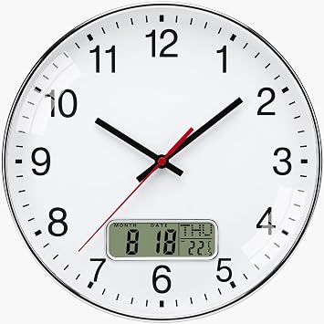 VIVILINEN Kitchen Wall Clocks with Date and Temperature Silent Modern Wall Clock for Living Room, Bedroom, Digital Clock Non-ticking 30cm