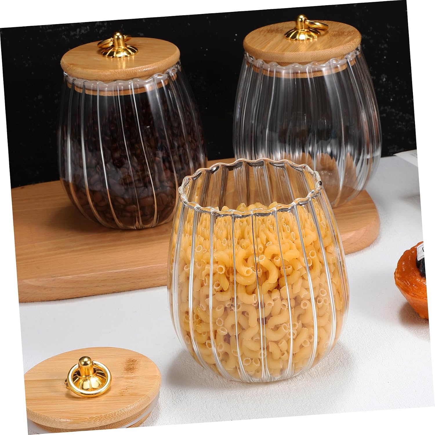 Holibanna 4pcs Petal-shaped Glass Jars Airtight Lids Food Storage Canisters for Tea Spices and Storage Containers for Kitchen Organization