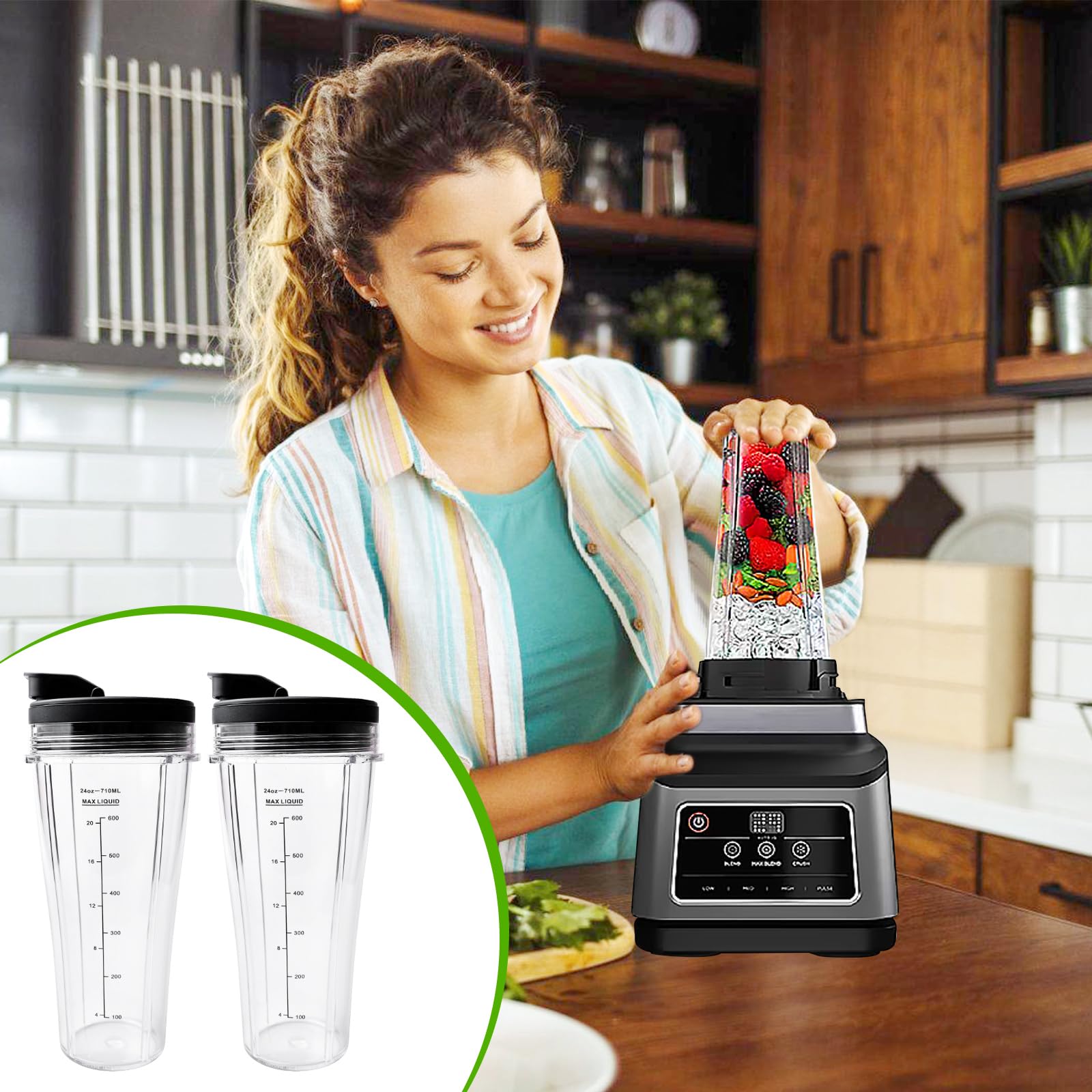 Set di 2 pezzi di ricambio per bicchieri, per Ninja, 710 ml, bicchieri di ricambio per mixer Ninja, tazza di ricambio con coperchi per mixer Ninja, SS100, SS101, SS300