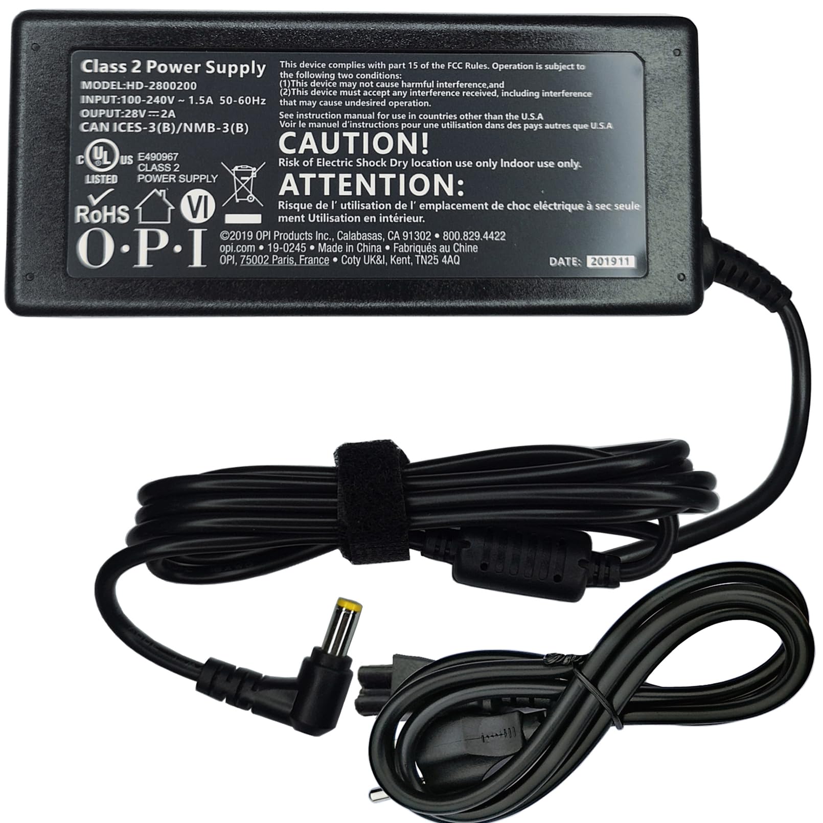 OEM Genuine 28V 2A UL AC/DC Adapter for OPI GL902 GL 902 GL902-US AU UK EU Professional Color LED Nail Lamp Studio Light O.P.I HD-2800200 PMW280200 HD2800200 28VDC 2 A 28.0V Power Supply Cord Charger