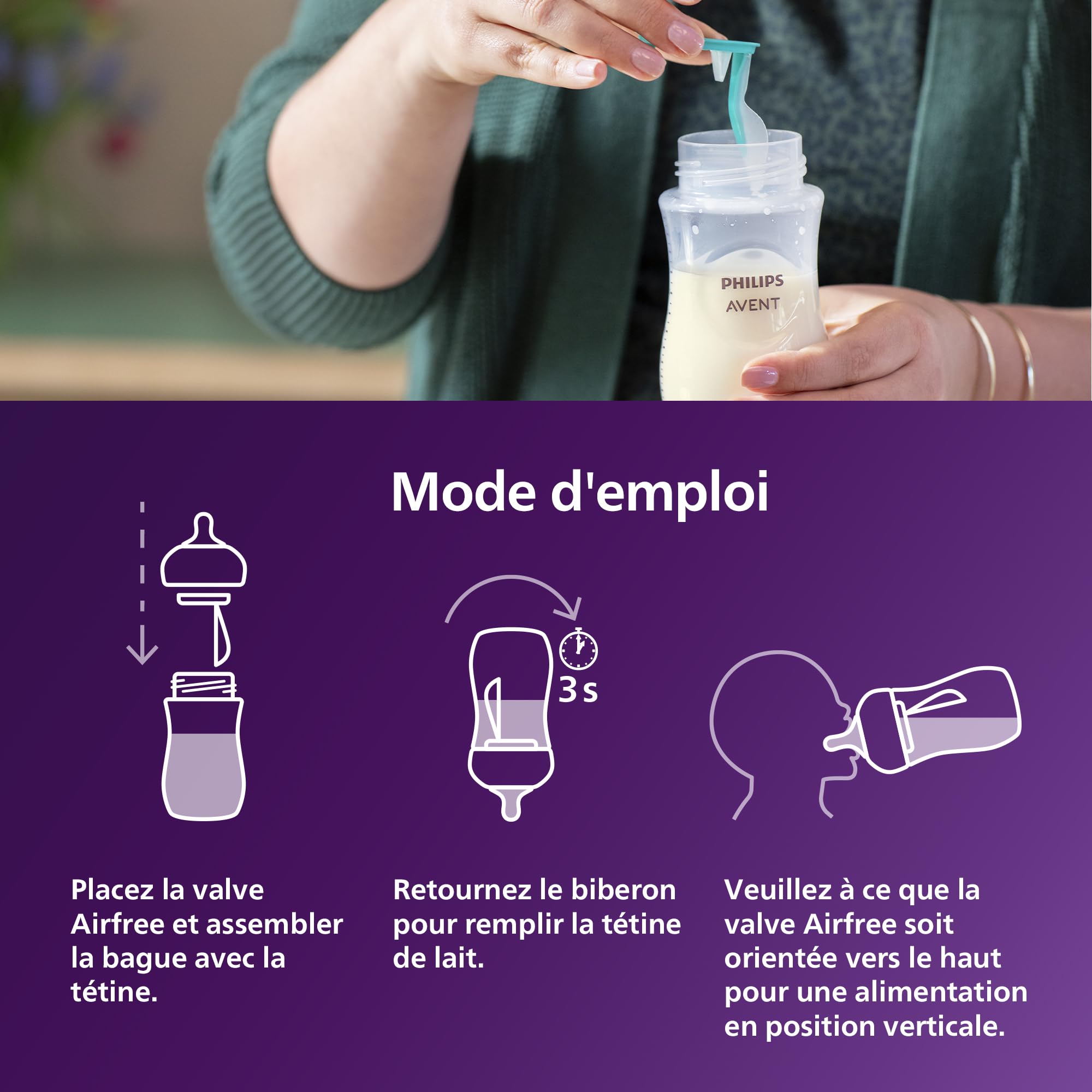 Philips Avent, Biberons à Réponse Naturelle de 125 ml avec valve AirFree, sans BPA, pour les bébés de 0 mois et +, Lot de 2, modèle SCY670/02