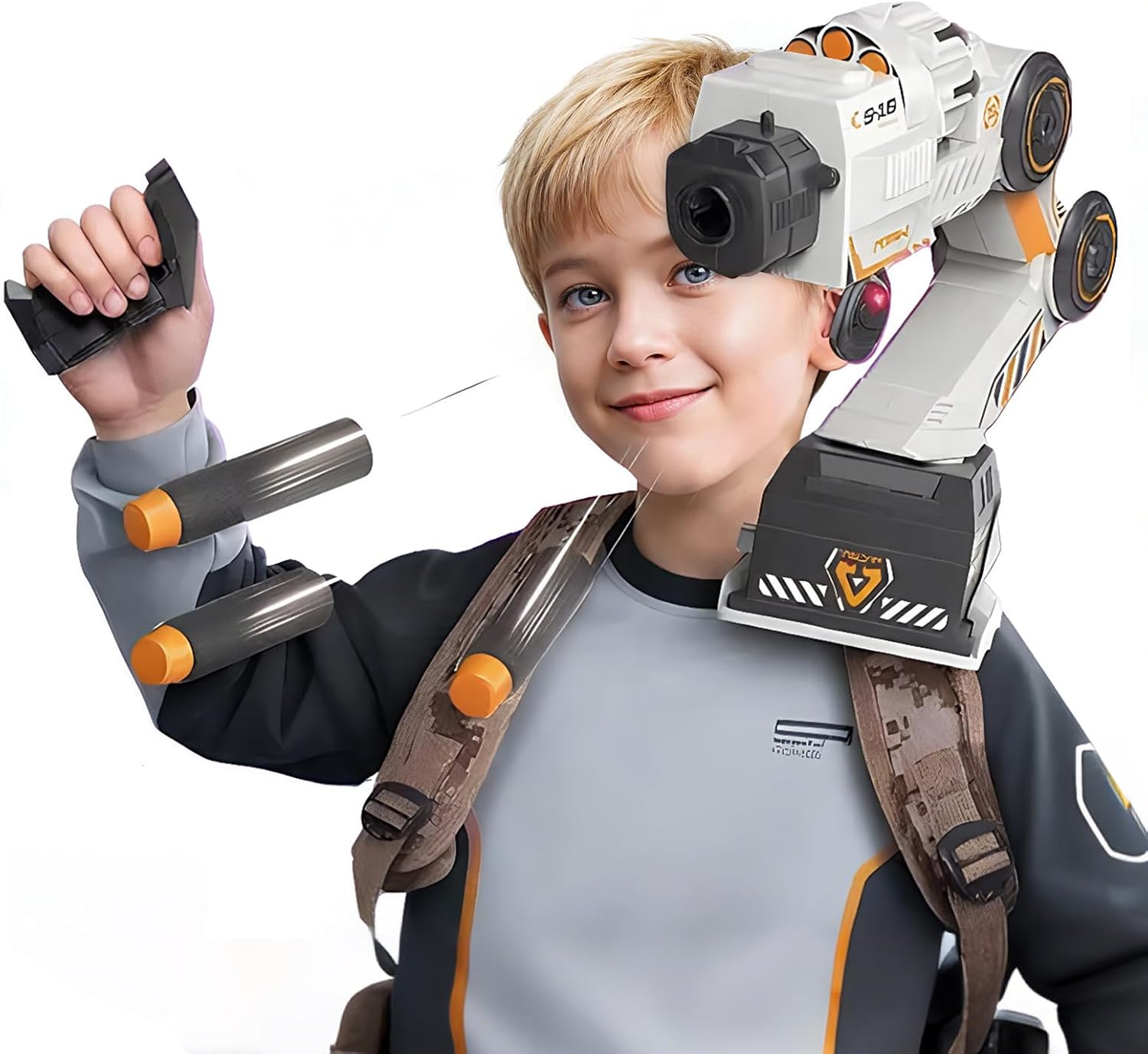 Cool Inductive Robot Arm Tracking Blaster, Smart Head & Hand Motion Tracking Robotic, Shoulder-Mounted Blaster Robot Toy with Remote Control (10 PCS Soft Bullets)