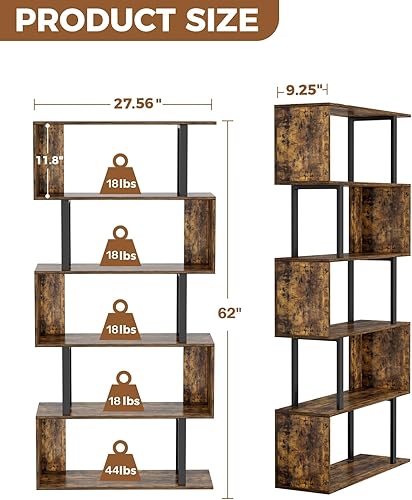 Miniatura 3 de Gadroad Estantería geométrica de 5 niveles, estantería en forma de S, estantería de almacenamiento decorativa de madera, estantes de exhibición