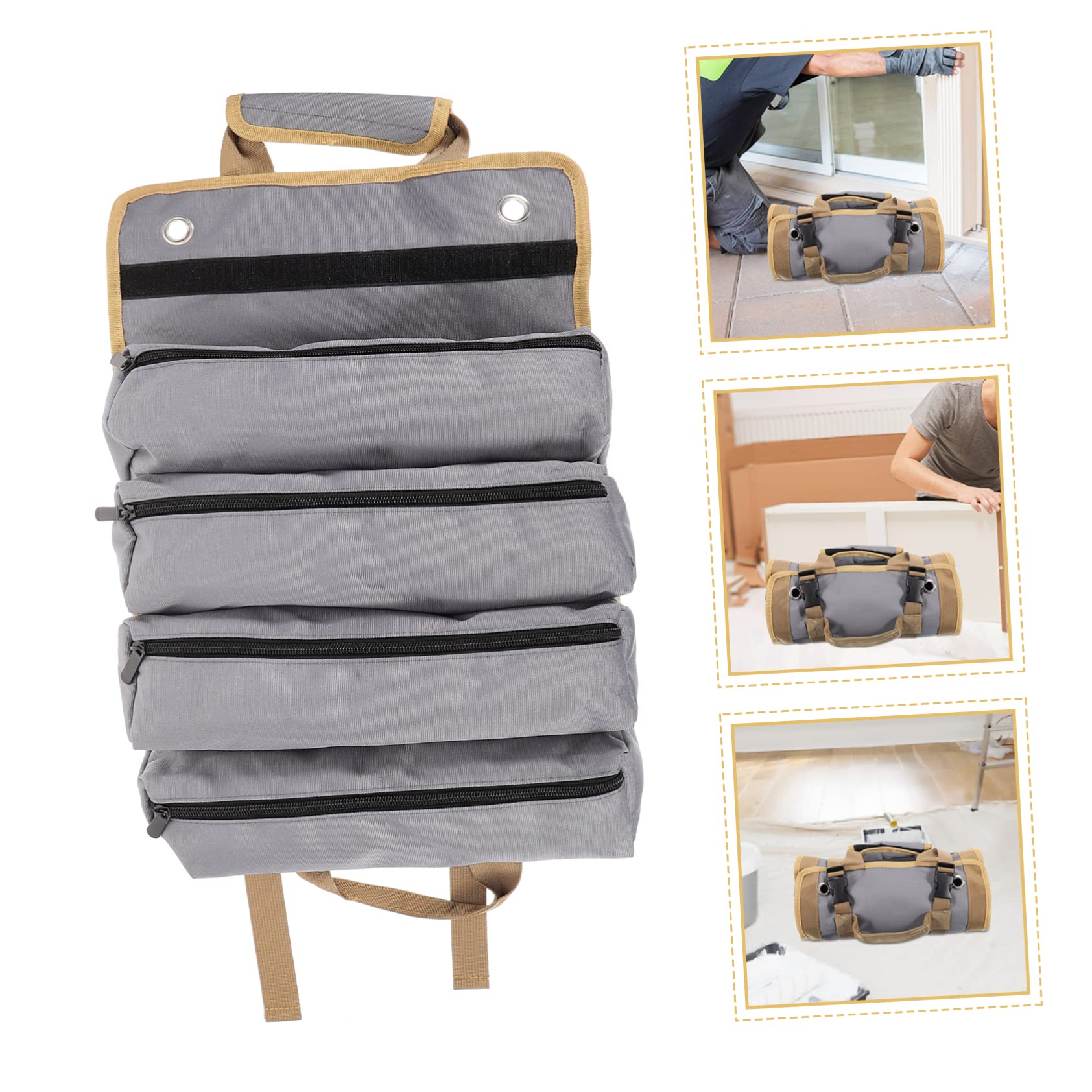 Uonlytech Bolsa de Herramientas Enrollable de Tela Oxford Asa y Cremallera, Organizador Compacto para Electricista y Carpintero, Fácil Acceso
