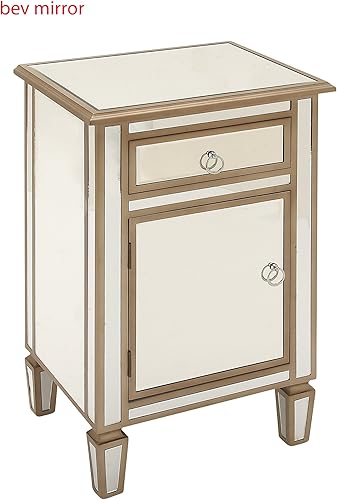 Miniatura 4 de Deco 79 Armario de vidrio para habitación con espejo con 1 cajón y 1 puerta, armario de almacenamiento de 19 x 15 x 30 pulgadas, color beige