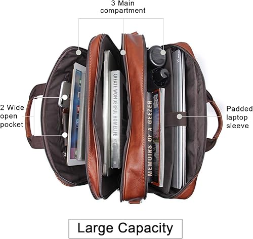 Miniatura 3 de Augus Maletín de viaje de negocios de cuero genuino bolsas de lona para hombres bolsa de portátil se adapta a 15.6 pulgadas portátil