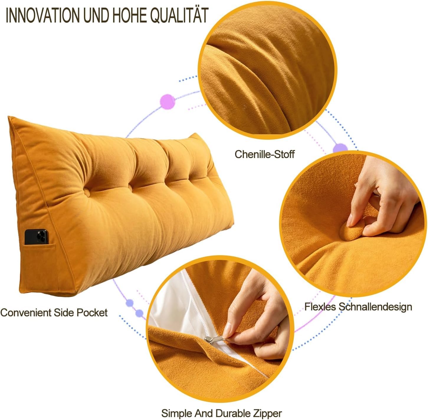 Almohada de Espuma viscoelástica para la Espalda Cojín Triangular en Forma de cuña for cabecera, Respaldo de sofá, Soporte de Lectura for Cama(60cm)