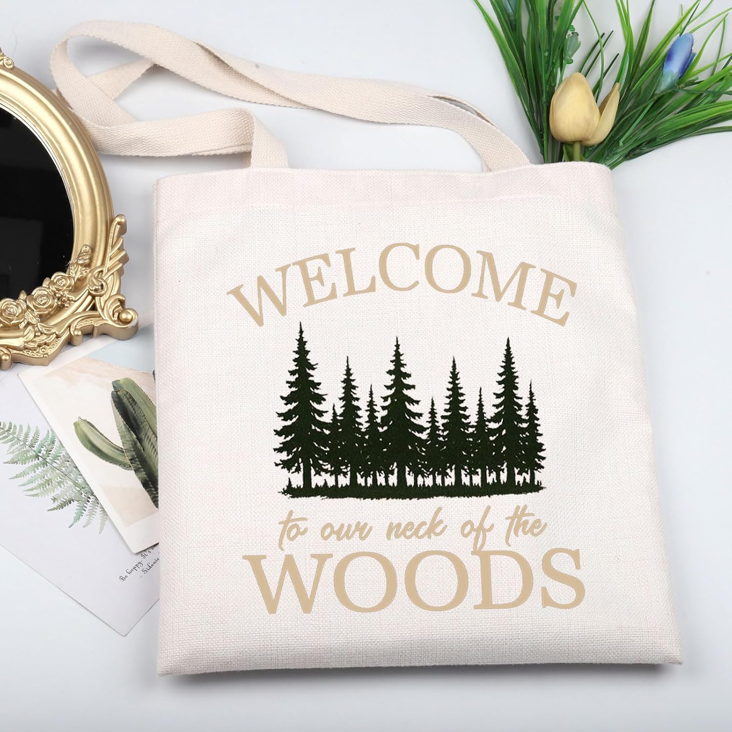 KUIYAI Rustic Cabin Life Tote Bag Cabin Outdoor Lovers Gift Farmhouse Getaway Gift Welcome To Our Neck Of The Woods Bag