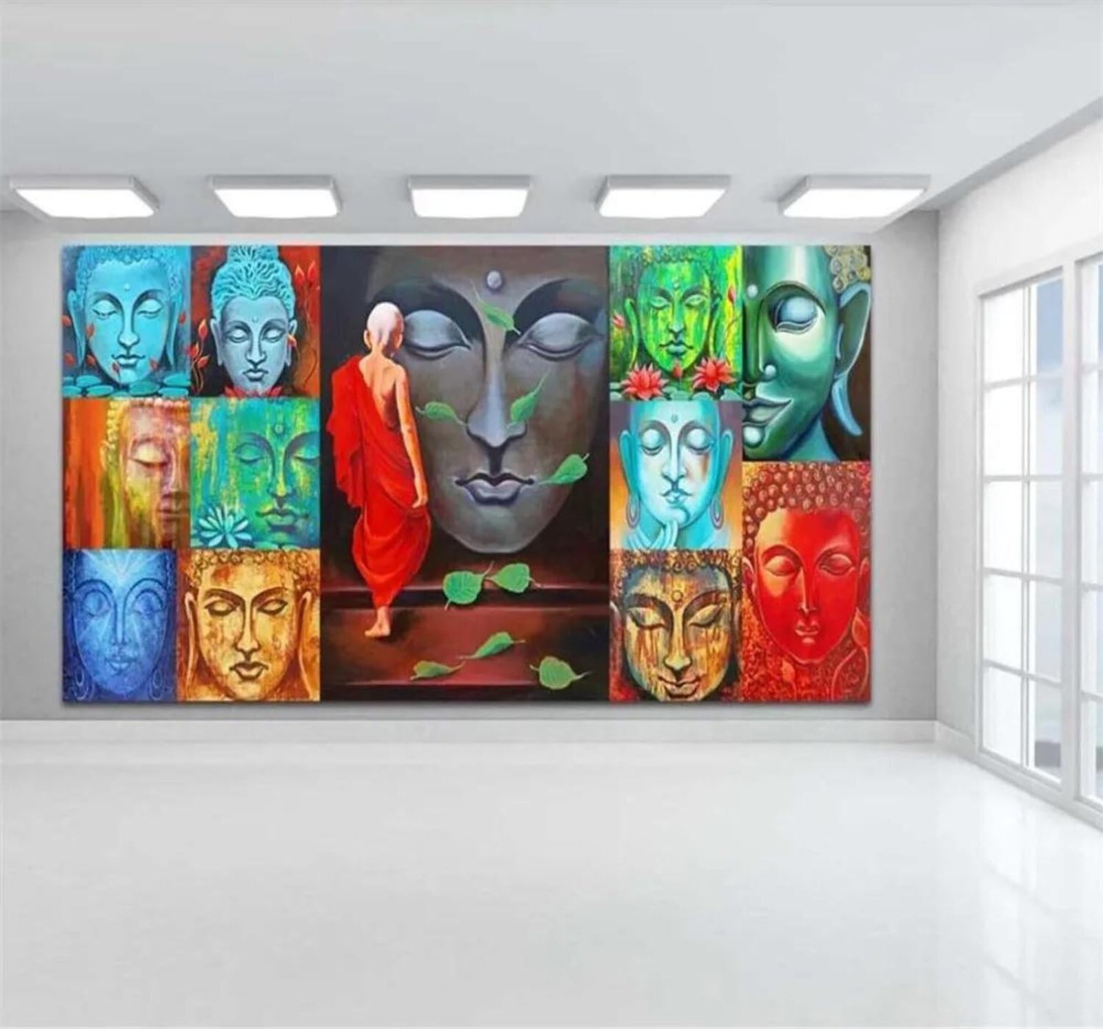 Tzxztt 250Cm×170Cm(B×H) Creative Colourful Hand Drawn Buddha's Head Buddha Statue Modern 3D Wallpaper Premium Textured Silk Neutral Tones Material Ideal For Living Room Bedroom-250Cm×170Cm