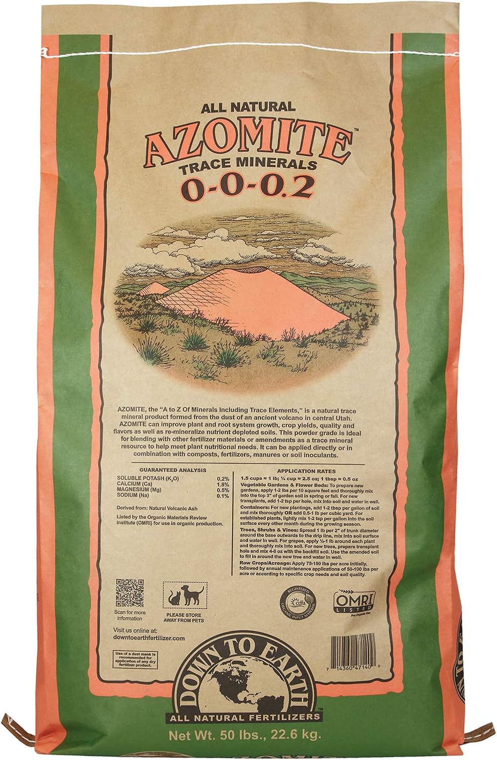 Down To Earth All Natural Fertilizers Organic Azomite Powder Trace Minerals - Essential Minerals for Improving Plant Growth 0-0-0.2, 50 Lb