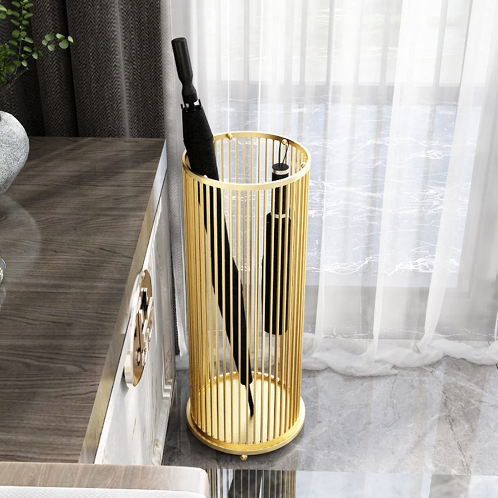 金属製傘立て、ホームオフィス装飾用ラック ゴールド傘