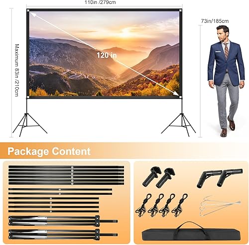 Miniatura 6 de Pantalla de proyector de 120 pulgadas con soportes de trípode duales, pantalla de proyector portátil para exteriores 169 4K HD, plegable,