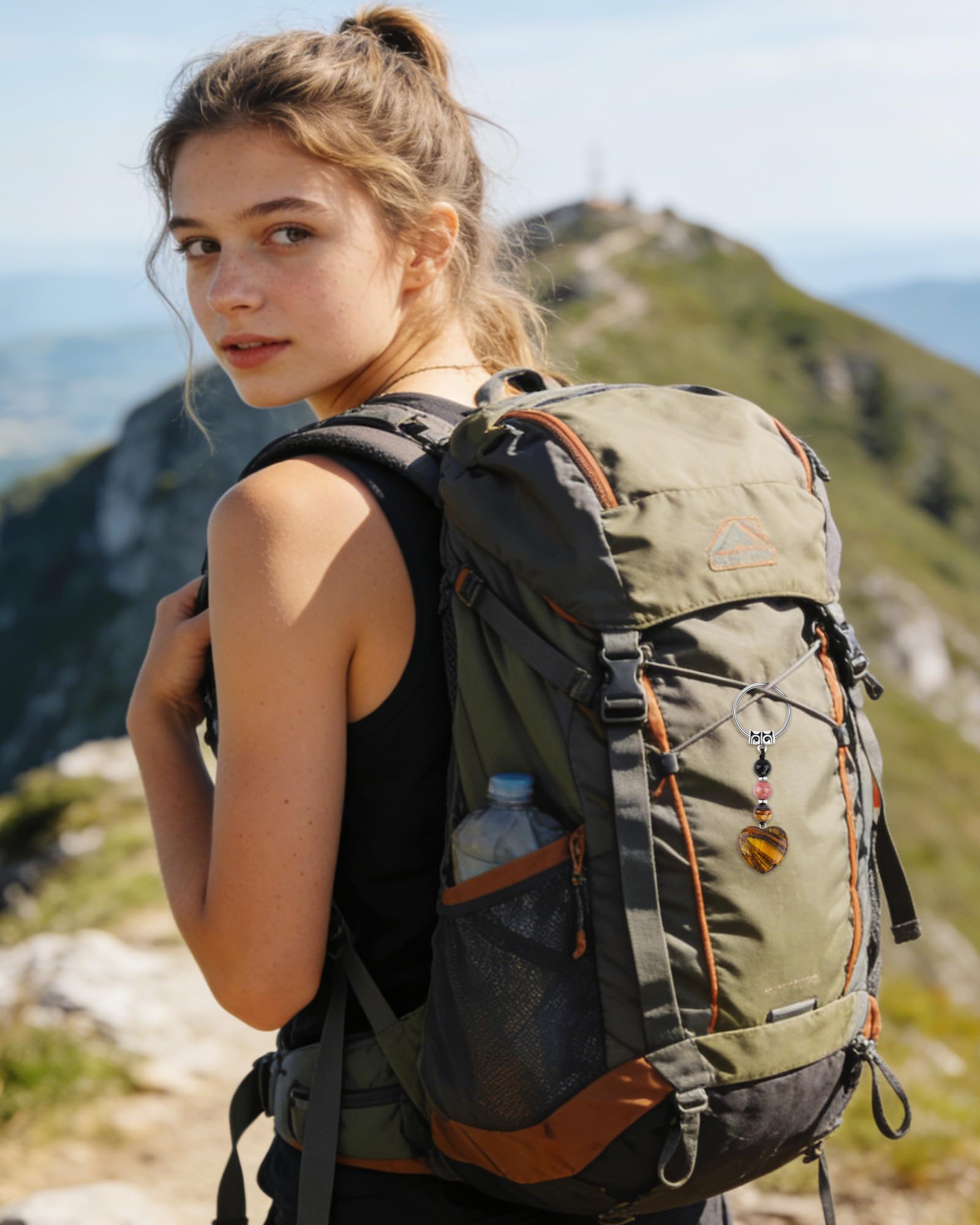Seyaa Idée Cadeau pour Femme, Petit Cadeau pour Soeur Meilleure Amie Maman Collègue Marraine, pour Noël Anniversaire Retraite Pendaison de Crémaillère, Porte Clef Coeur Pierre Naturelle Bijoux de Sac - 4
