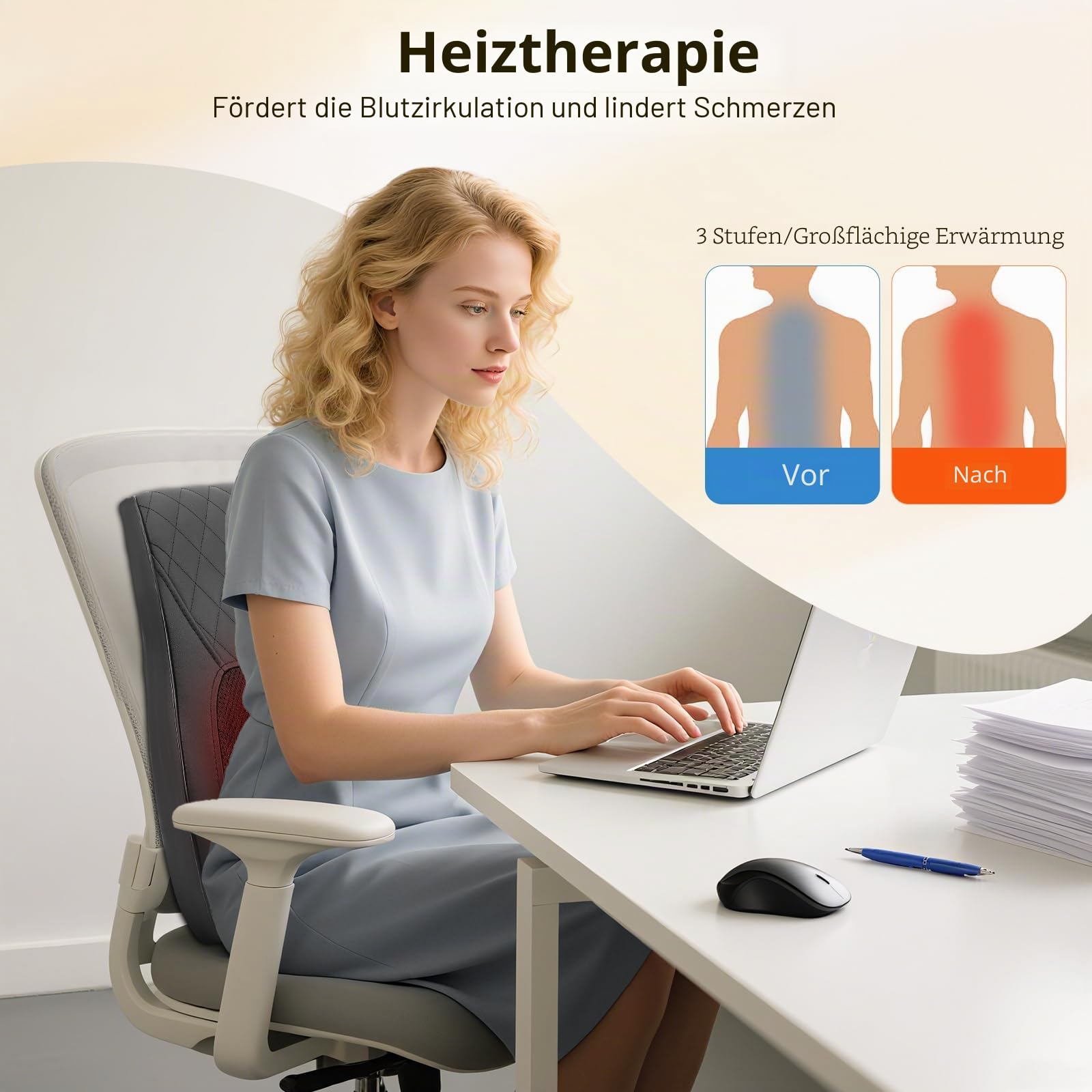 Nackenmassagegerät mit Wärme, 3D Knet Massagekissen Shiatsu zur Schmerzlinderung, Nackenmassagegerät mit 3 Geschwindigkeiten 2 Richtungen, Elektrische Massagekissen für Nacken, Rücken