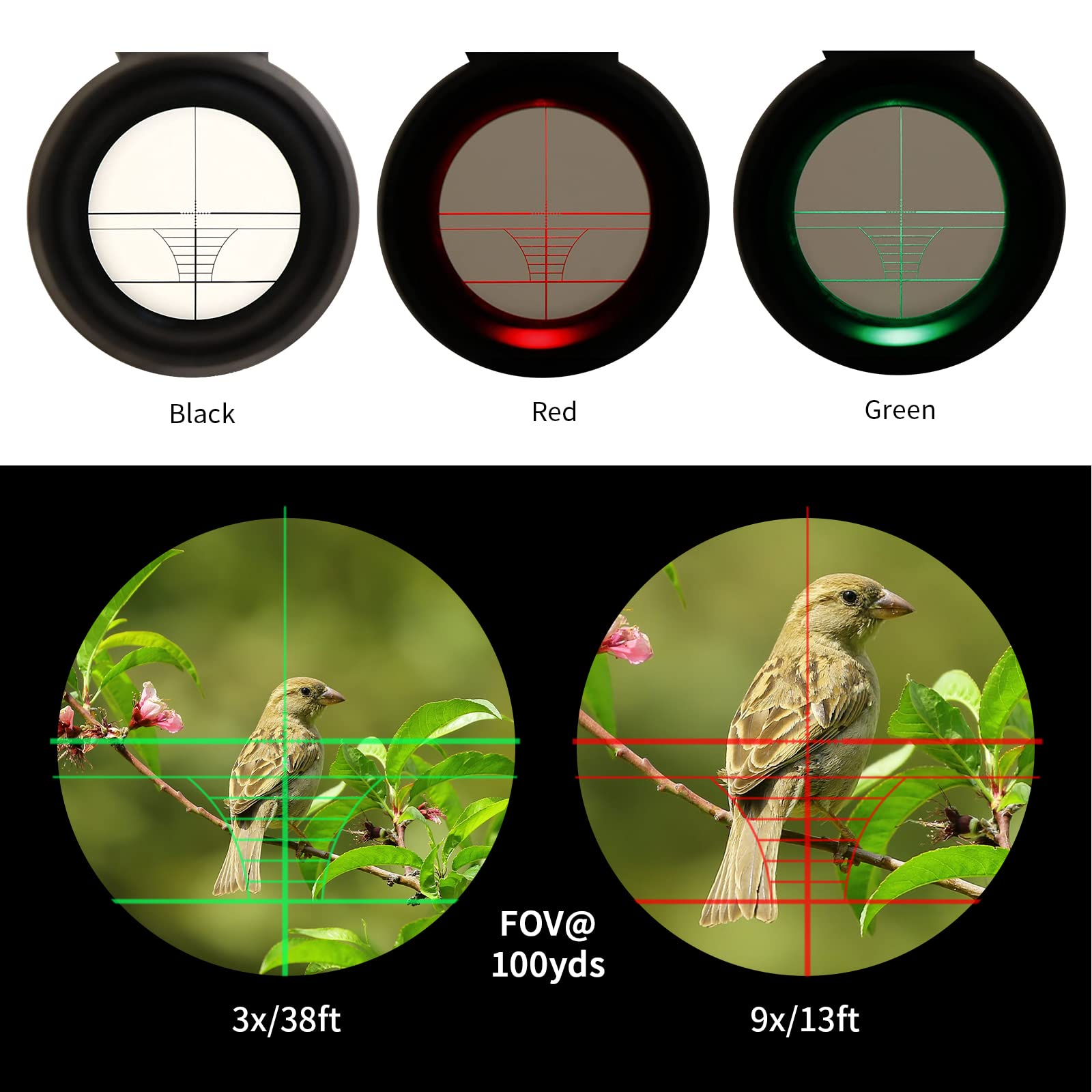 Lunette de tir Tactique 3-9x32EG Optique à Miroir éclairé Rouge et Vert Lunette de tir à comprimé avec Rails Tri-Picatinny 20mm