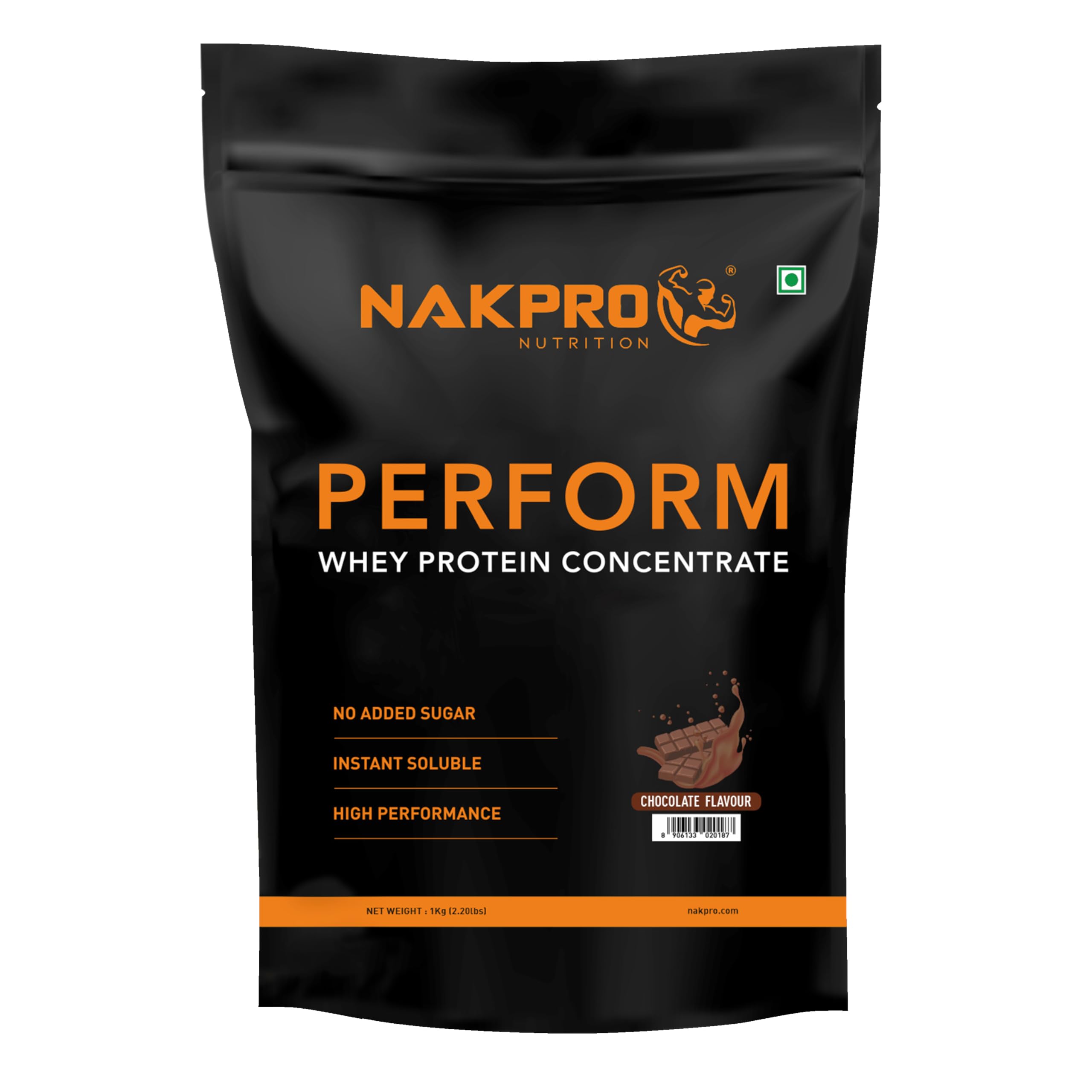 NAKPRO Perform Whey Protein Concentrate | 24g Protein, 5.3g BCAA per Serving | Muscle Recovery Workout Drink, Lean Muscle Growth (1 Kg, Chocolate)