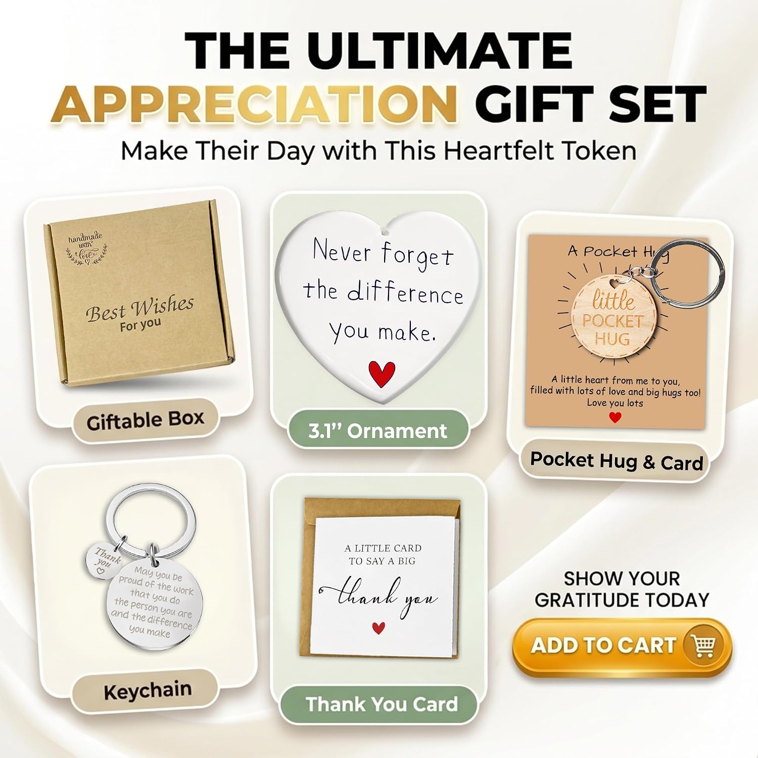 Thank You Gift for Women – Thank You Ornament, Appreciation Pocket Hug, Card – Farewell Gift for Coworker, Retirement Gifts for Women Men Teacher Boss Nurse, Never Forget the Difference You Make HH674
