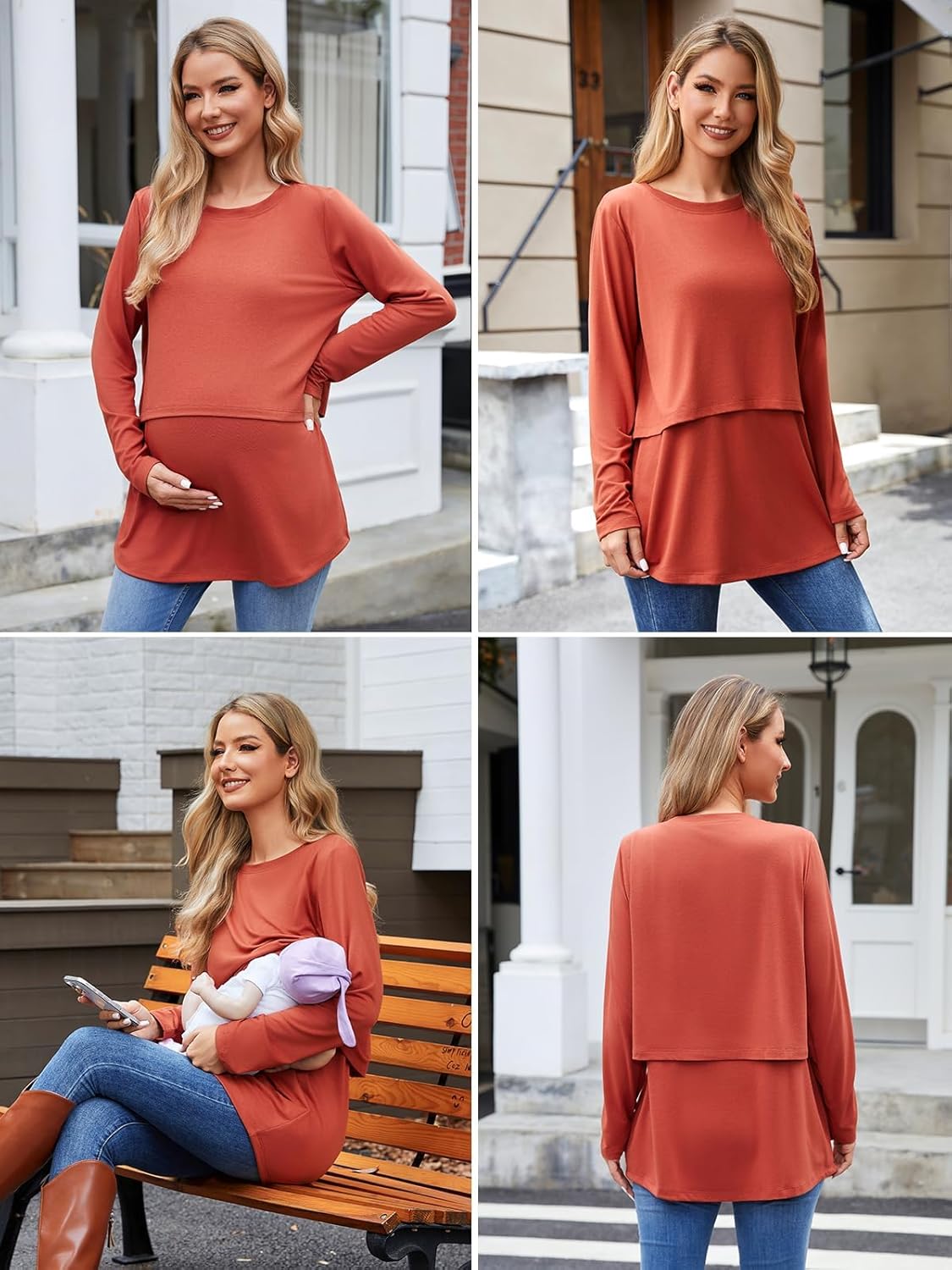 Ecavus Women's 3Pack Maternity Nursing Shirts Long Sleeve Double Layer Breastfeeding Shirts Comfy Pregnancy Clothes - Image 5