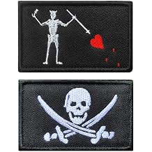 Antrix 2 Packs Tactical Black Beard Pirate Edward Pirate Skull Emblem Patch Hook & Loop Pirate Patches for Backpacks Caps Jackets Vest Military Uniform Dog Harness