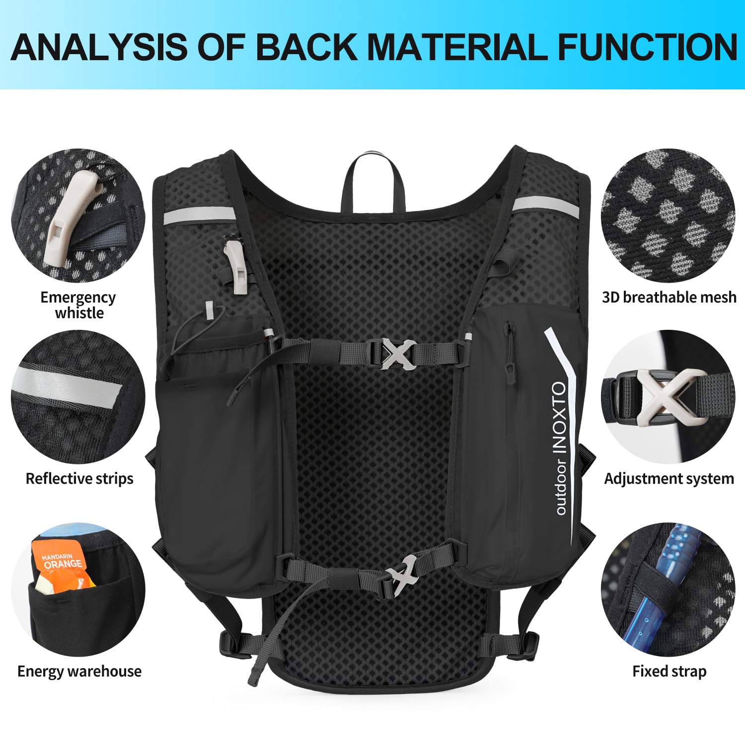 INOXTO Zaino da corsa con sacca idrica da 1,6 l, zaino per escursionismo, trail running, ciclismo, maratona, per donne e uomini