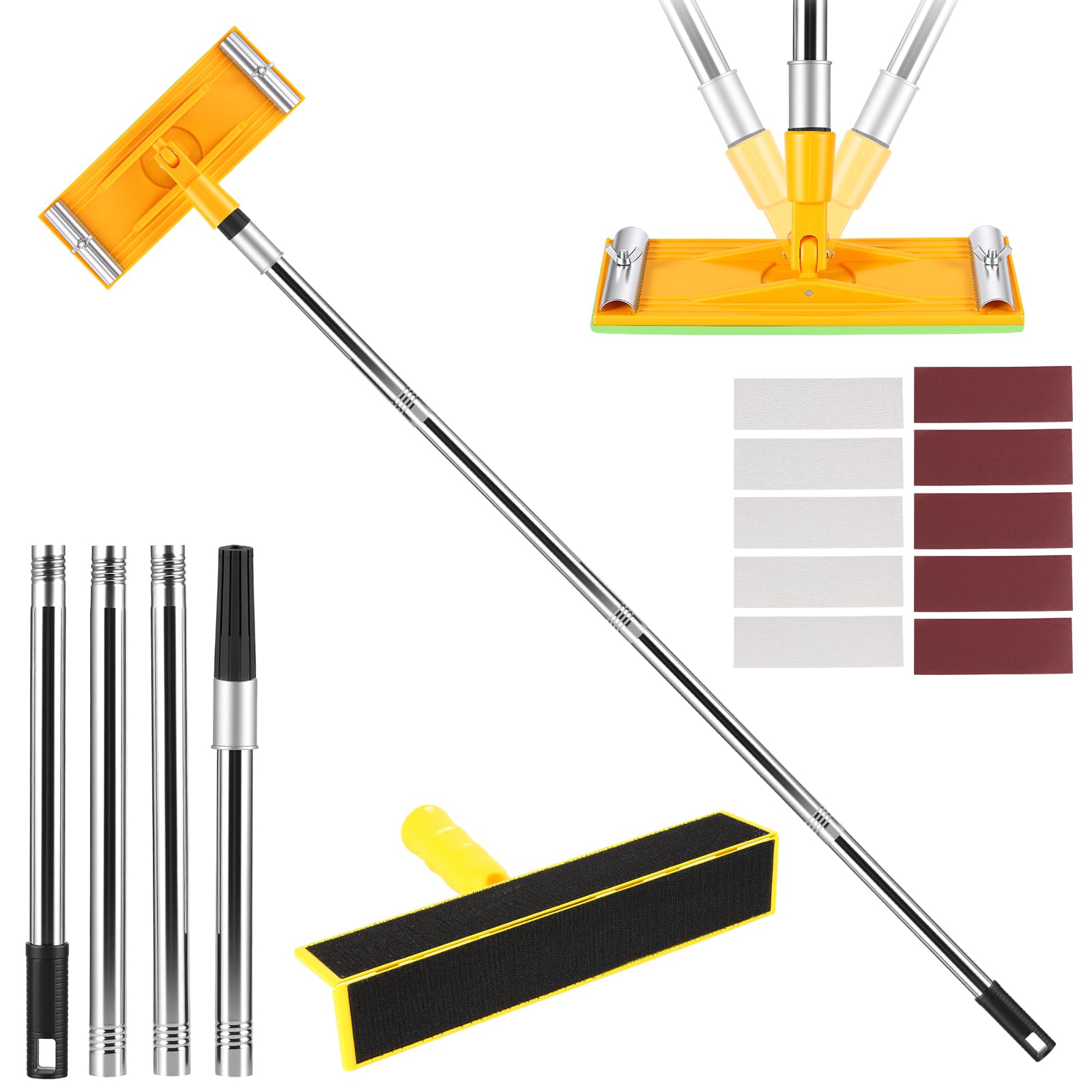 47.2 inch Pole Drywall Sander, Pole Sander with Corner Sander, Extension Pole & 10PCS Sandpaper, 360 Degree Rotation Drywall Sanders, Polishing Sanding Tool for Walls and Ceilings(Orange)