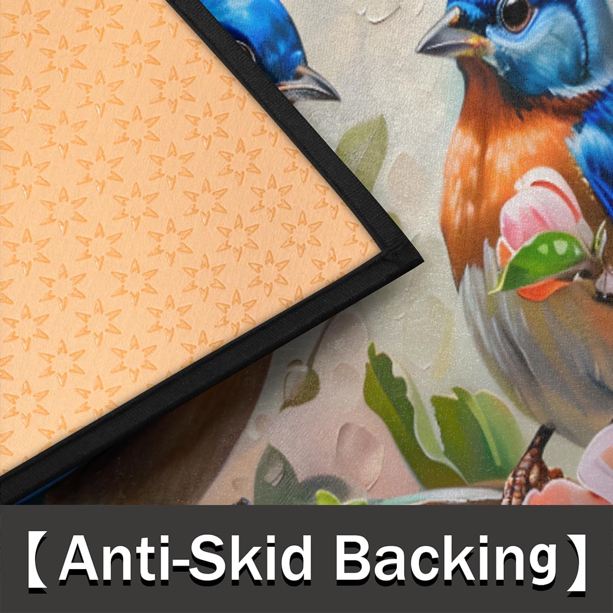 Flower Bird Oil Painting Half Round Door Mat Non-Slip Soft Doormats for Home Indoor Outdoor Entrance Bath Carpet Area Rugs for Home Dining Living Room Bedroom 36" X 24"