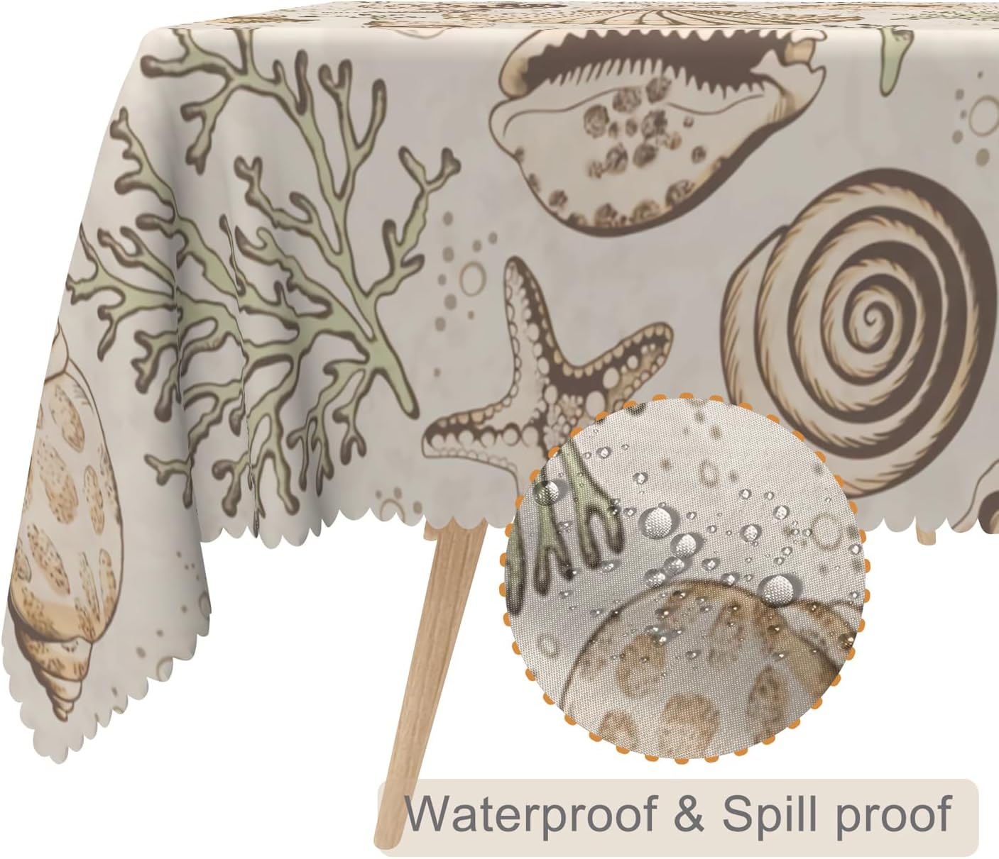 70x140inches Nautical Coastal Rectangle Tablecloth Starfish Seashell Coral Beach Fabric Table Cloth Waterproof Stain Resistant Table Cover for Kitchen Dining Room Indoor Outdoor Picnic Party
