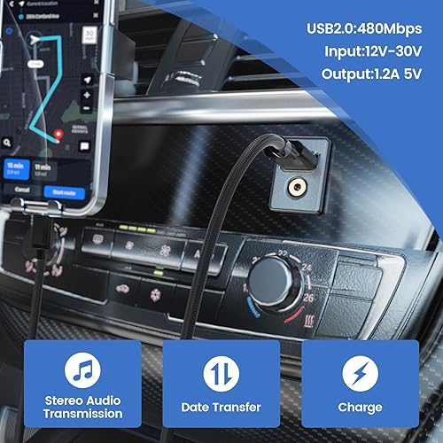 Miniatura 5 de Anina USB AUX Montaje empotrado para Toyota, cable de extensión AUX de 0.138 in para salpicadero de automóvil macho a hembra, adaptador de enchufe
