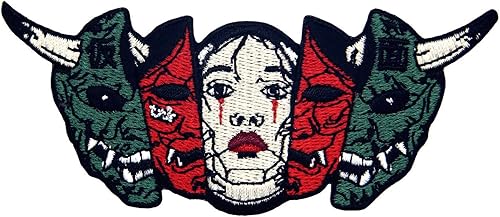Hannya Oni - Máscara bordada con apliques bordados, emblema para coser