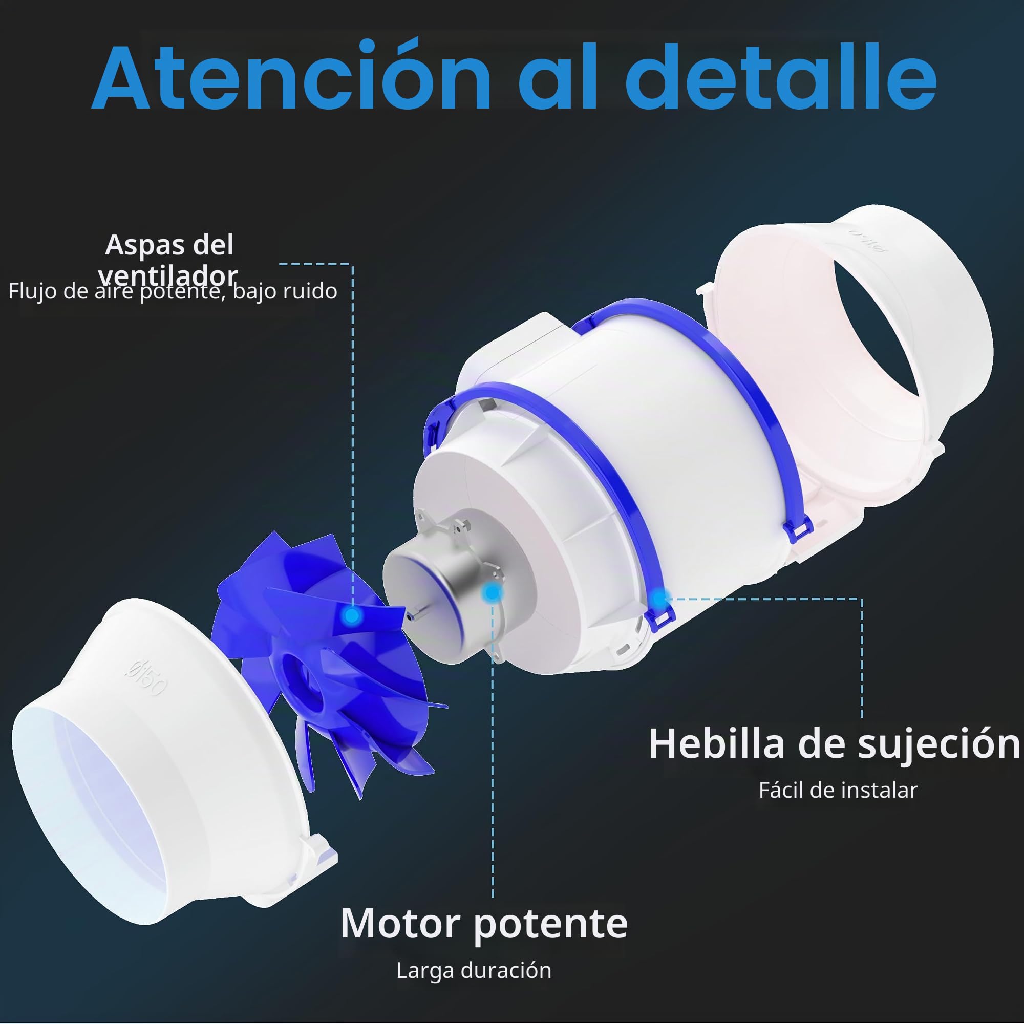 Hon&Guan - Ventilador de extractor de aire silencioso (125 mm, ventilador de conducto inteligente, con Iec Eu Plug para cuarto de baño, cocina, ático de garaje, impresoras 3D plantación
