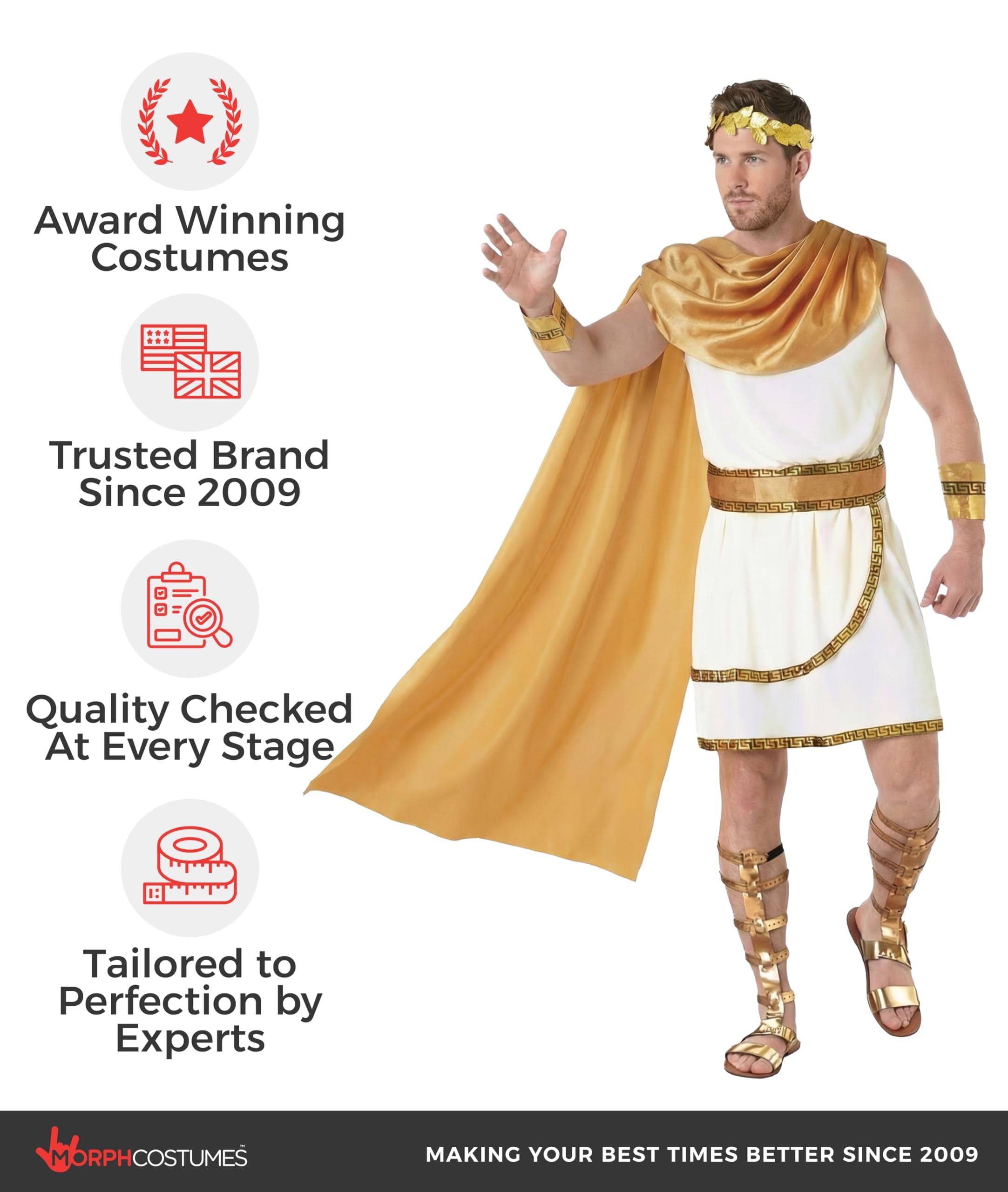Morph Costume Dio Greco Uomo, Apollo Costume Romano Uomo, Vestito Greco Toga Zeus, Carnevale Imperatore Romano Adulti