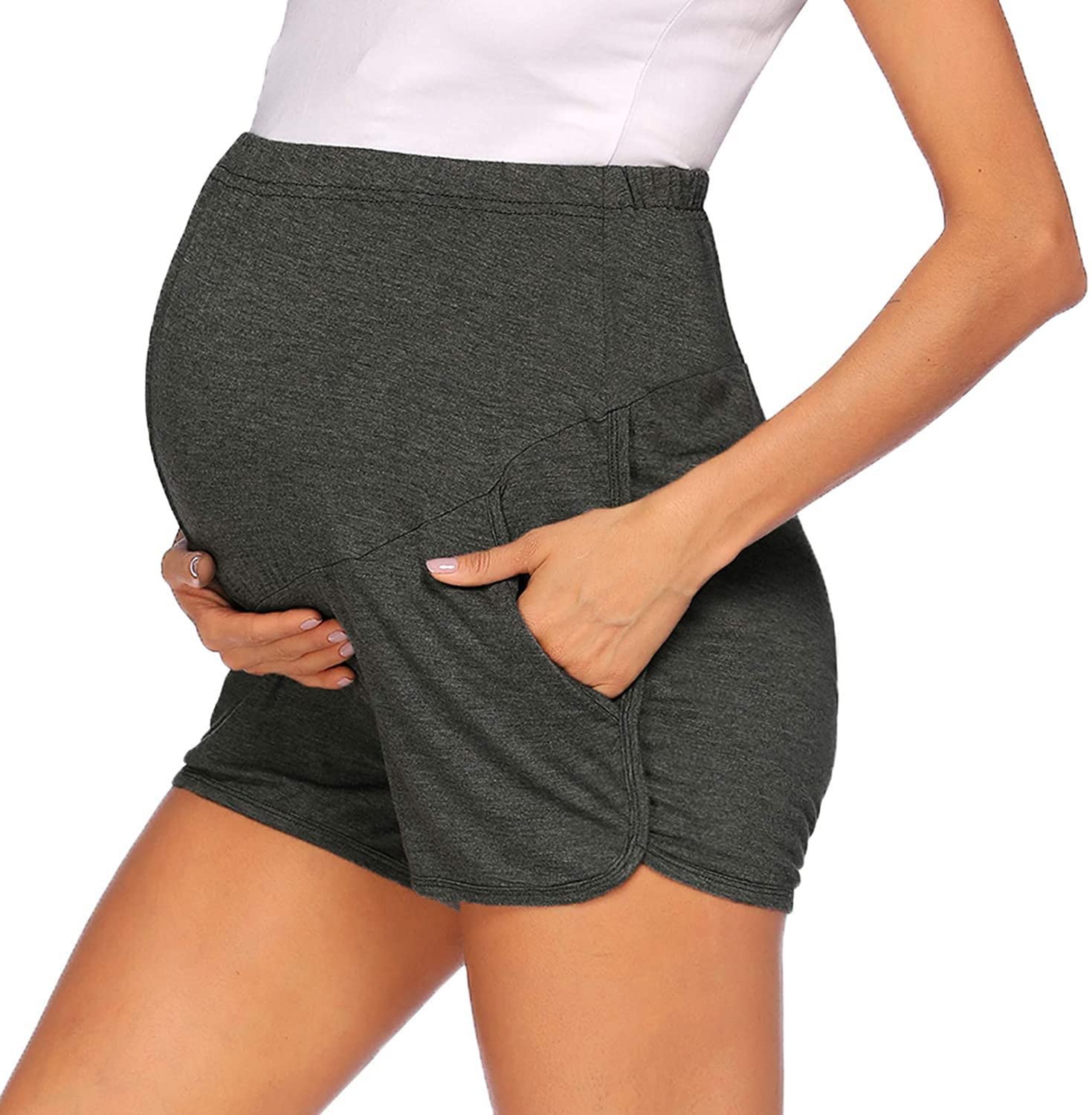 THE WHITE SHOPWomen's Maternity Shorts Lounge Sports Yoga Pregnancy Short Pants with Pockets Running Active Short Pants with Pockets