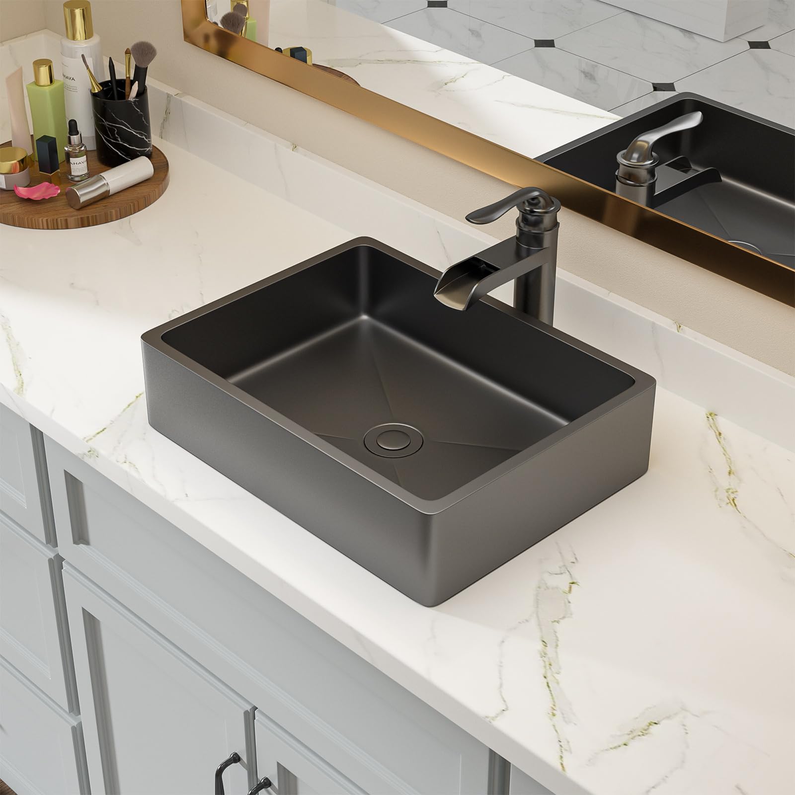 Lordear 16x12 black stainless bathroom vessel sink rectangular above counter