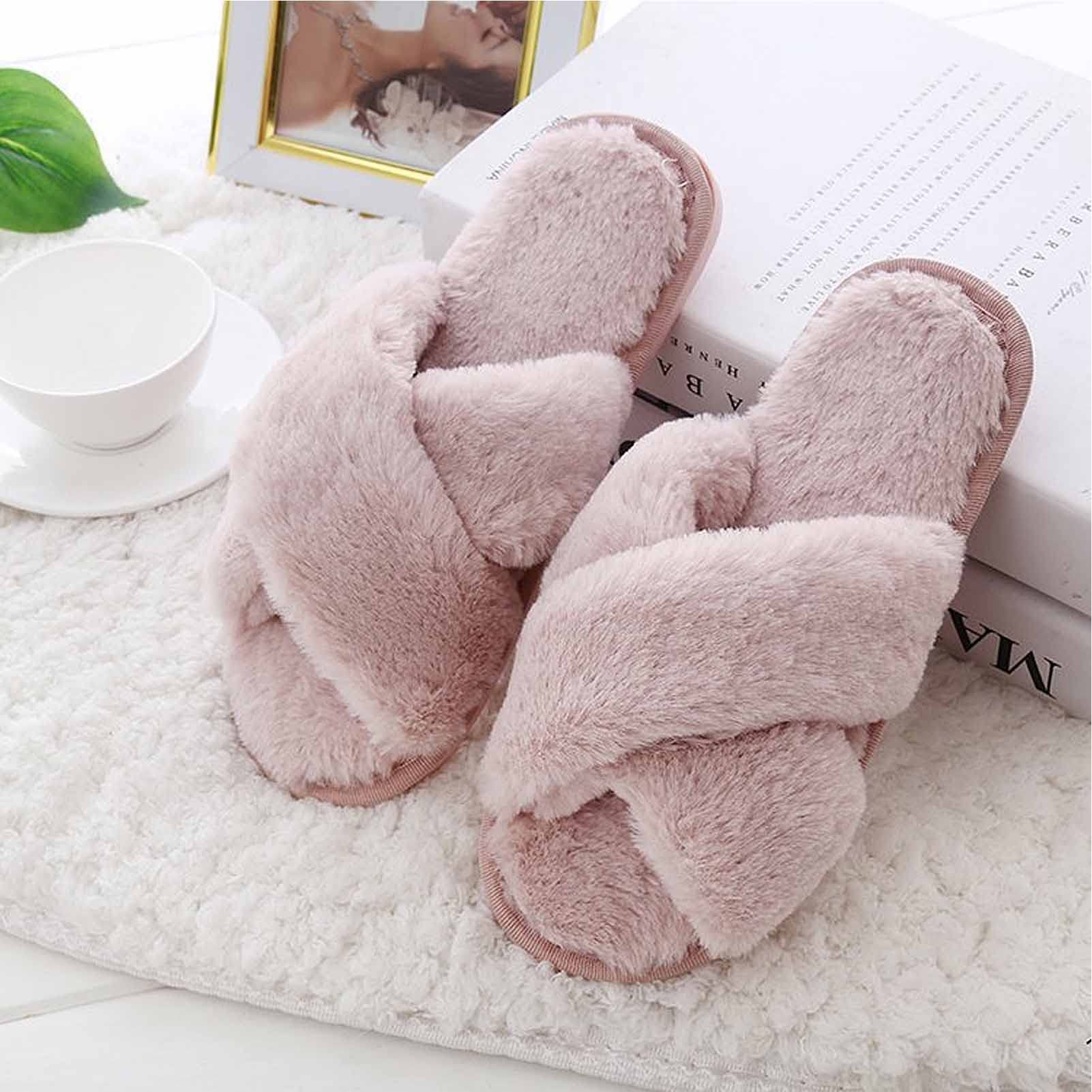 Chaussons en fourrure bouclée haut de gamme avec mousse à mémoire de forme