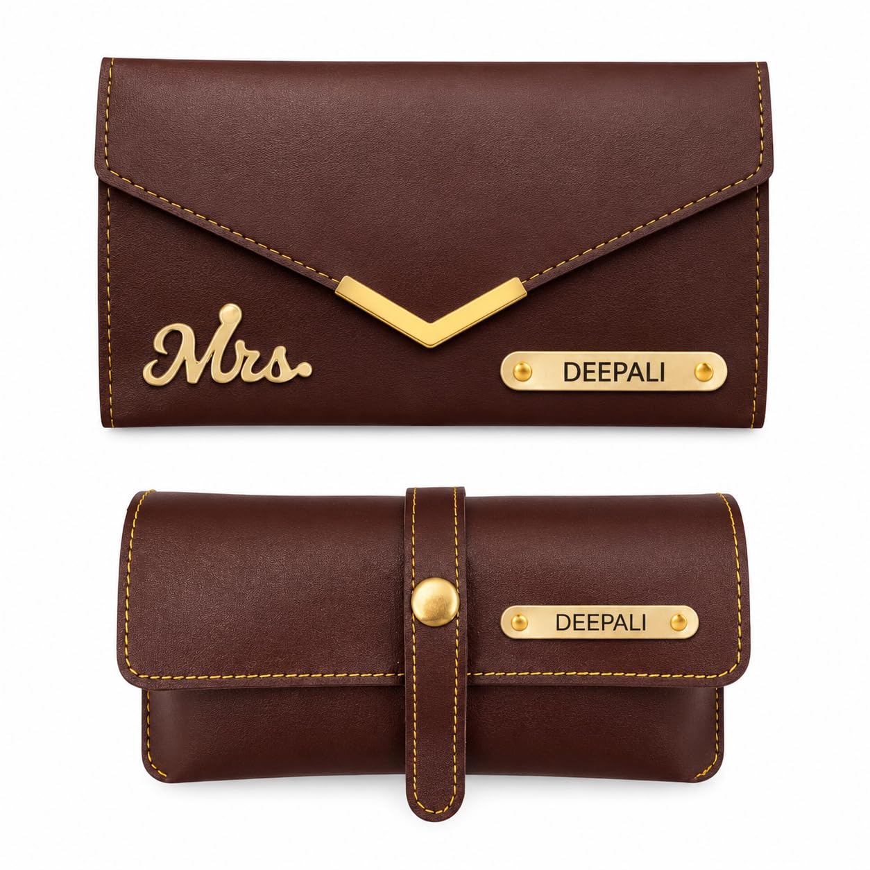 riwyan Customized Women's Combo Gift Set – Wallet, Sunglasses Cover – Personalized Name Engraved Gift Set Brown-picture-13