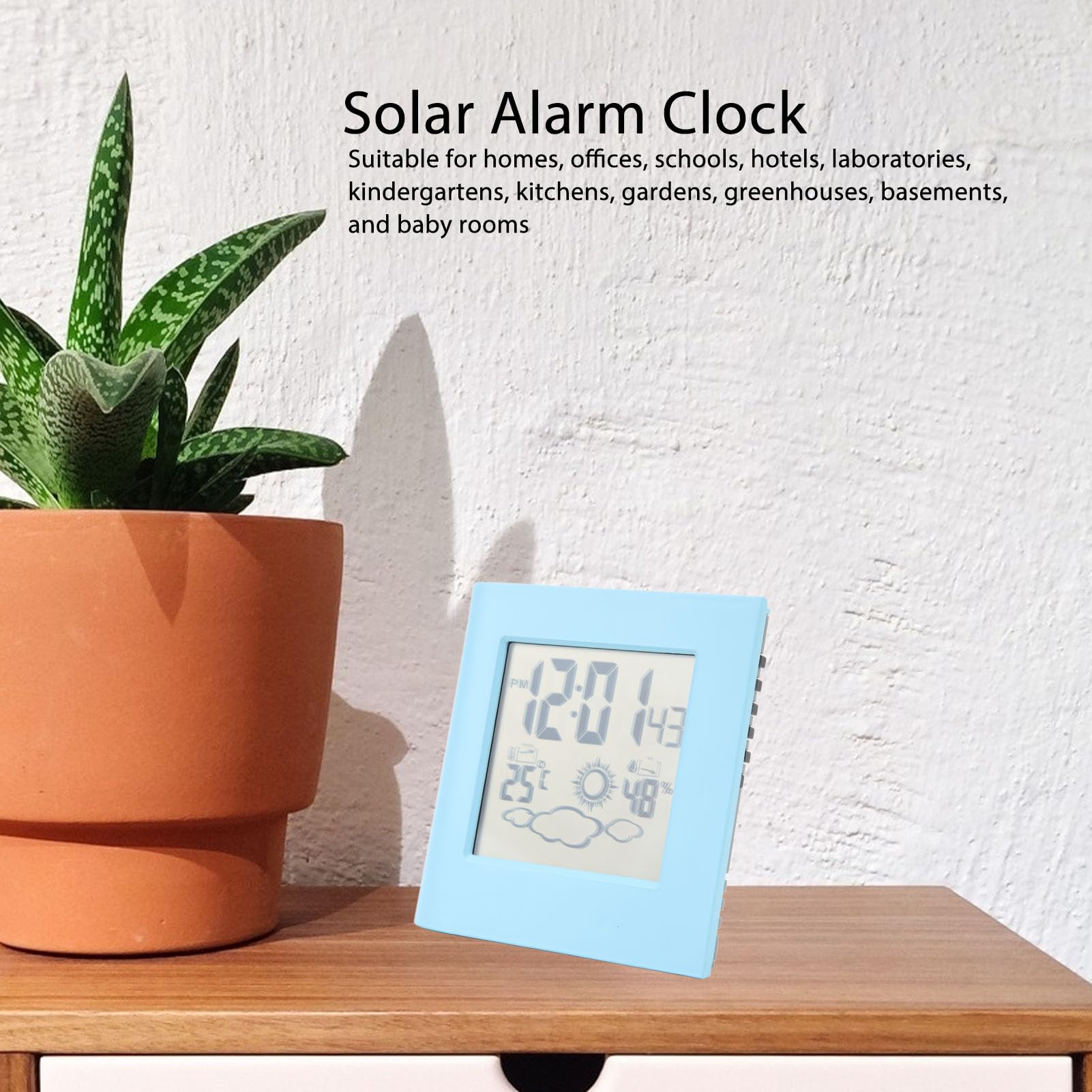Digital Wall Clock Battery Operated,Outdoor Clock with Indoor Outdoor Temperature Weather Forecast Temperature Humidity Solar Battery Dual Energy (Blue)