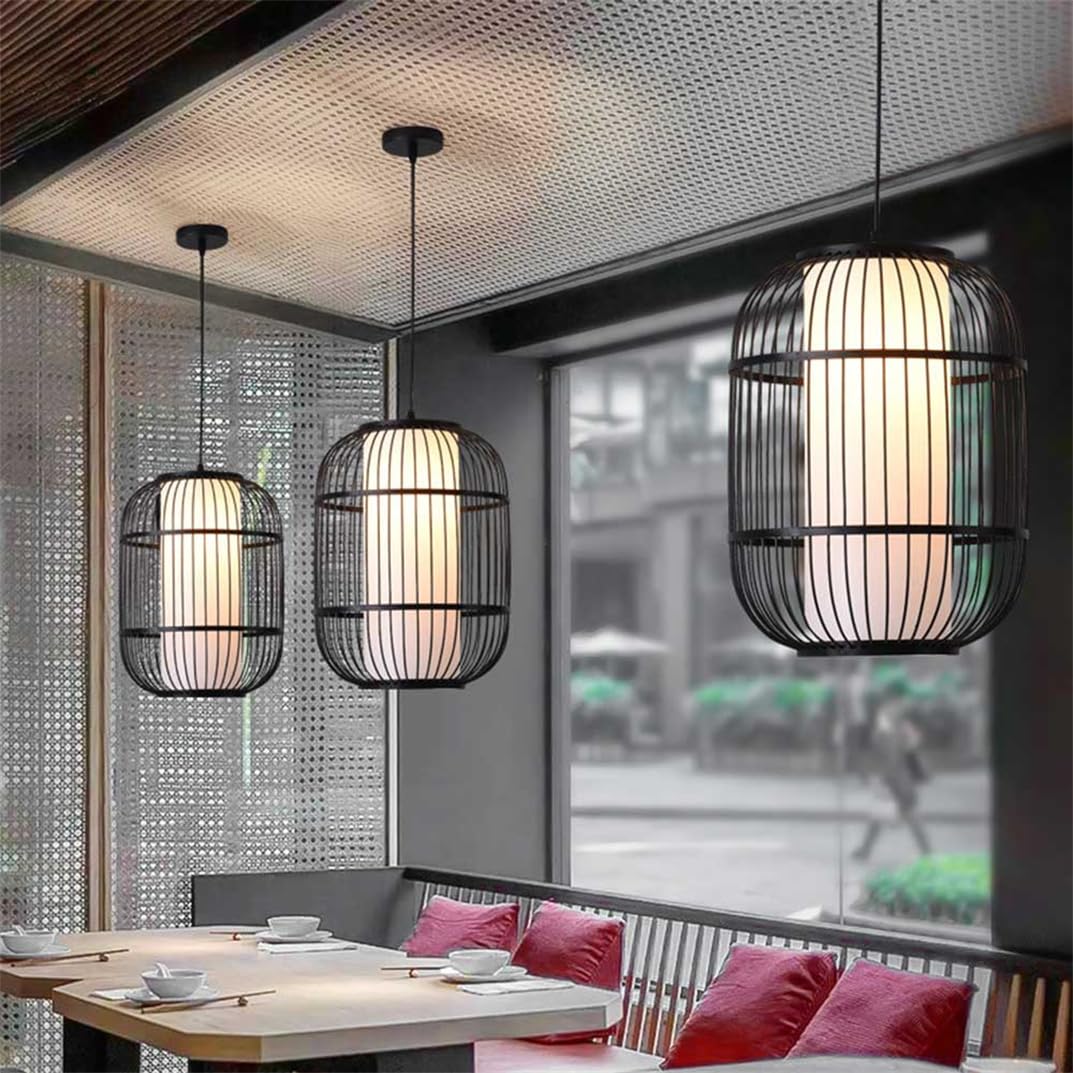 28 cm czarna lampa wisząca Wabi-Sabi, duży rozmiar, bambusowa klatka, naturalne oprawy przybrzeżne, żyrandole z rattanu do kuchni i salonu wyspy - Gwint E26