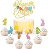 13 Pcs Easter Cake Decorations, Easter Cake Toppers with Carrot, Egg and Rabbit, Bunny Cupcake Toppers for Theme Party Desserts Decoration