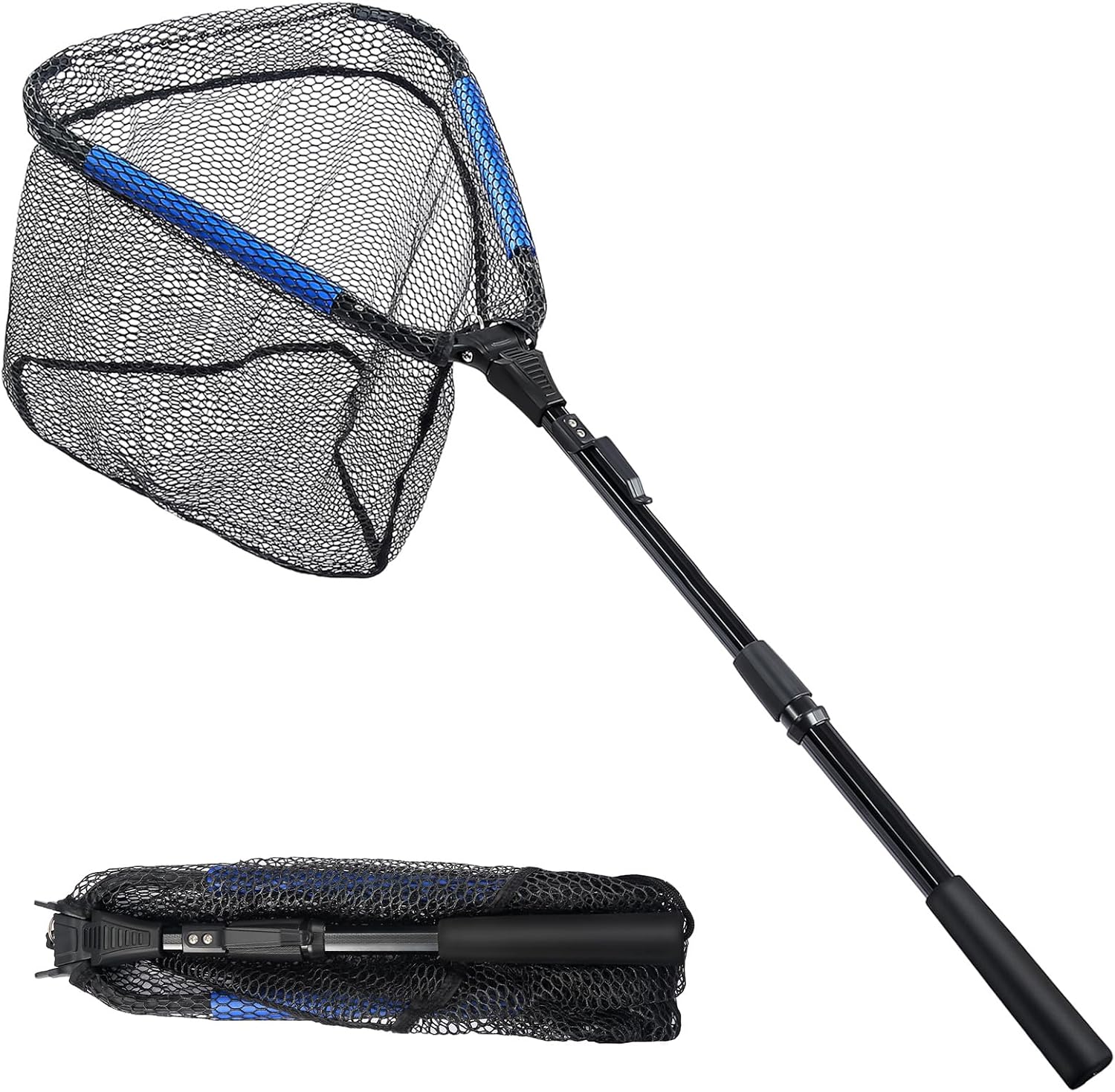 QiyuanLS Fishing Net, Foldable Collapsible Fishing Landing Net, Compact Pole Handle, Durable Nylon Mesh, Safe Fish Catching or Releasing for Kids, Boys, Girls or Adults
