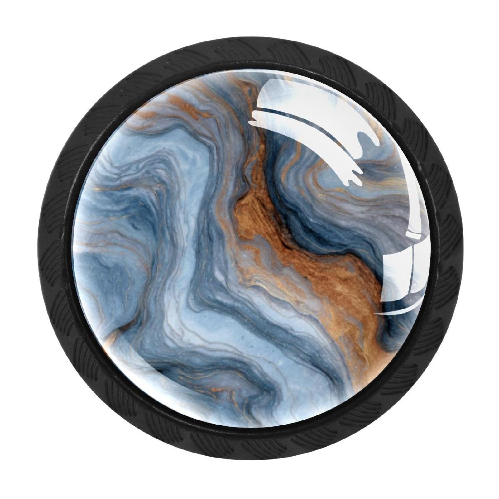 CHENZZZZ 4 Pack Black Marble Texture Drawer Knobs, Cabinet Knobs Round Glass Knobs for Kitchen Cabinet Hardware Bathroom 35MM