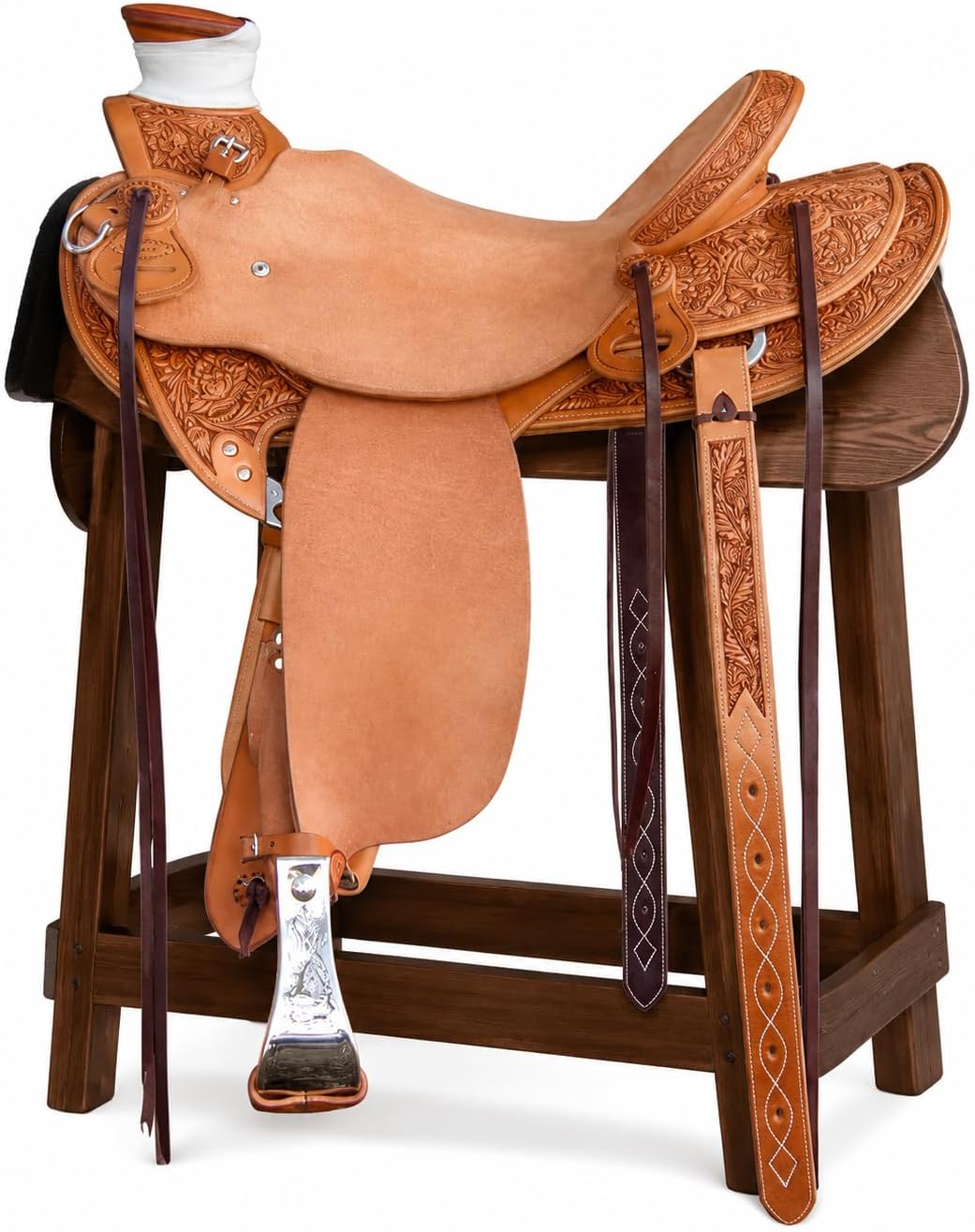 Wade Tree A Fork Roping Ranch Work Horse Saddle Handmade Tooled Carved Premium Leather Western Equestrian Trail Tack Adult & Pony Horse Riding Saddle, Size: 10-18 inch Seat, WD-71