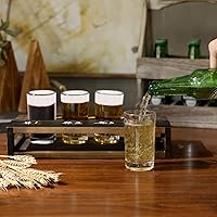 Vista 4 de MyGift Juego de regalo de vidrio de cerveza rústico quemado de madera maciza con 4 vasos de cerveza de degustación y bandeja para servir