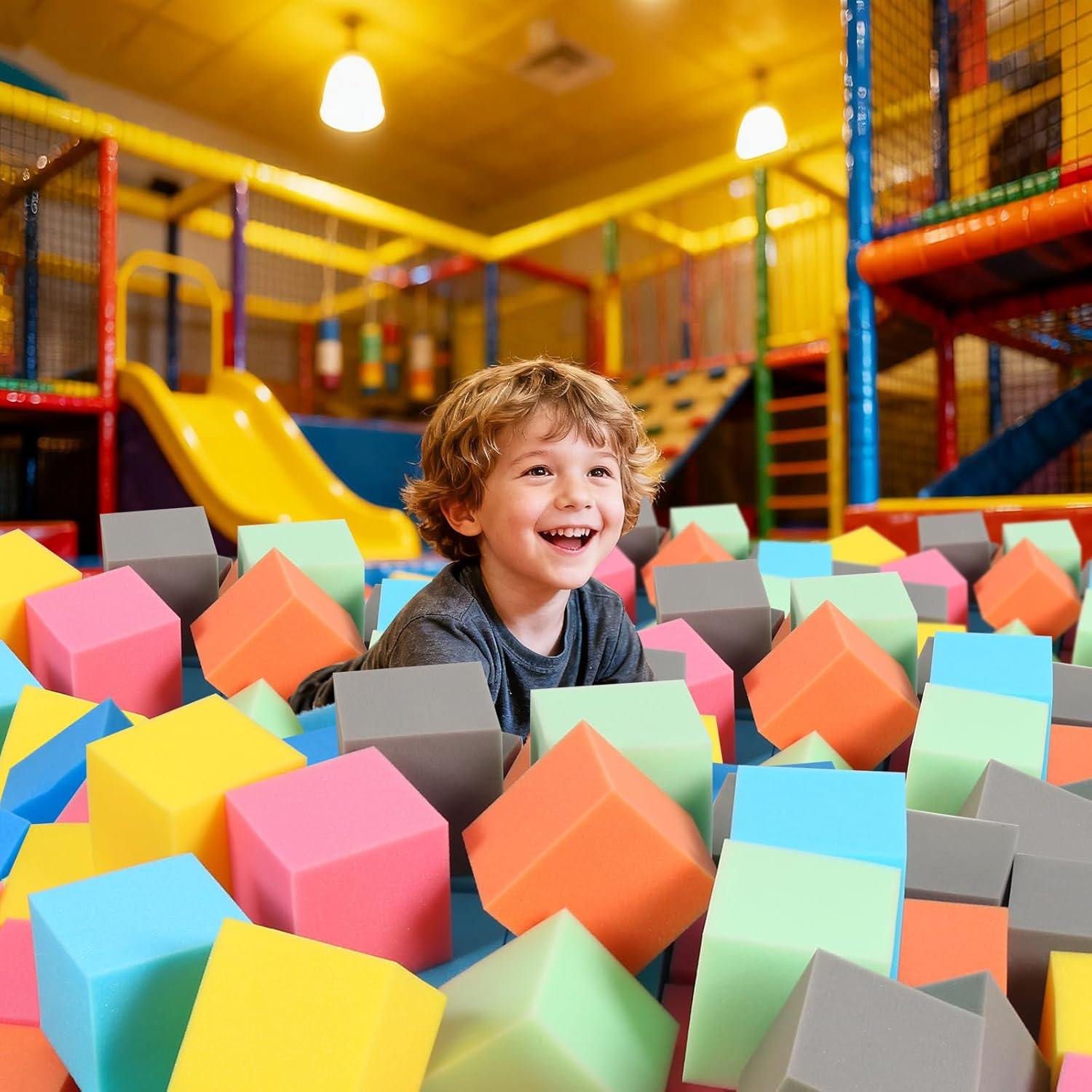 48PCS Foam Cubes 5"x5"x5"- Foam Pit Blocks Set, Soft Stacking Blocks for Indoor Games,Trampolines, Gymnastics, Parkour & Action Sport (6 Colors)